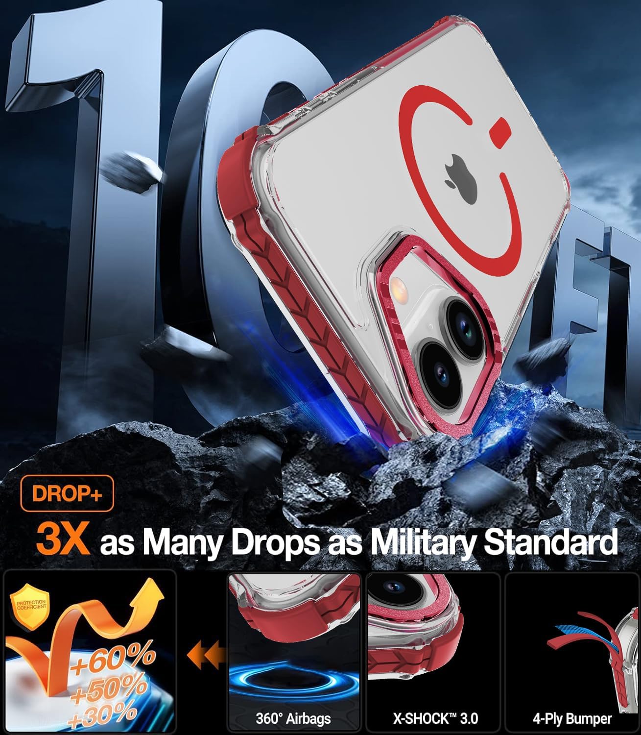 DEERLAMN Strong Magnetic Case for iPhone 17 6.3-Inch,[Compatible with Magsafe][Military Grade Drop Protection] Clear Slim Shockproof Protective Phone Cover-Transparent Red - Image 3