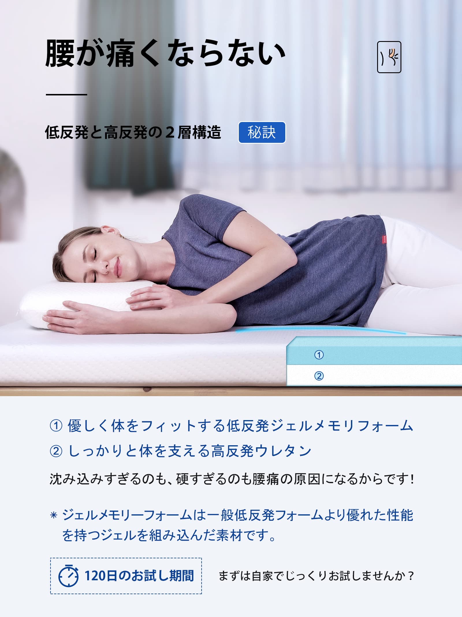 2022新作マットレス 高反発 二層構造 シングル97*195*5cm Ag 抗菌