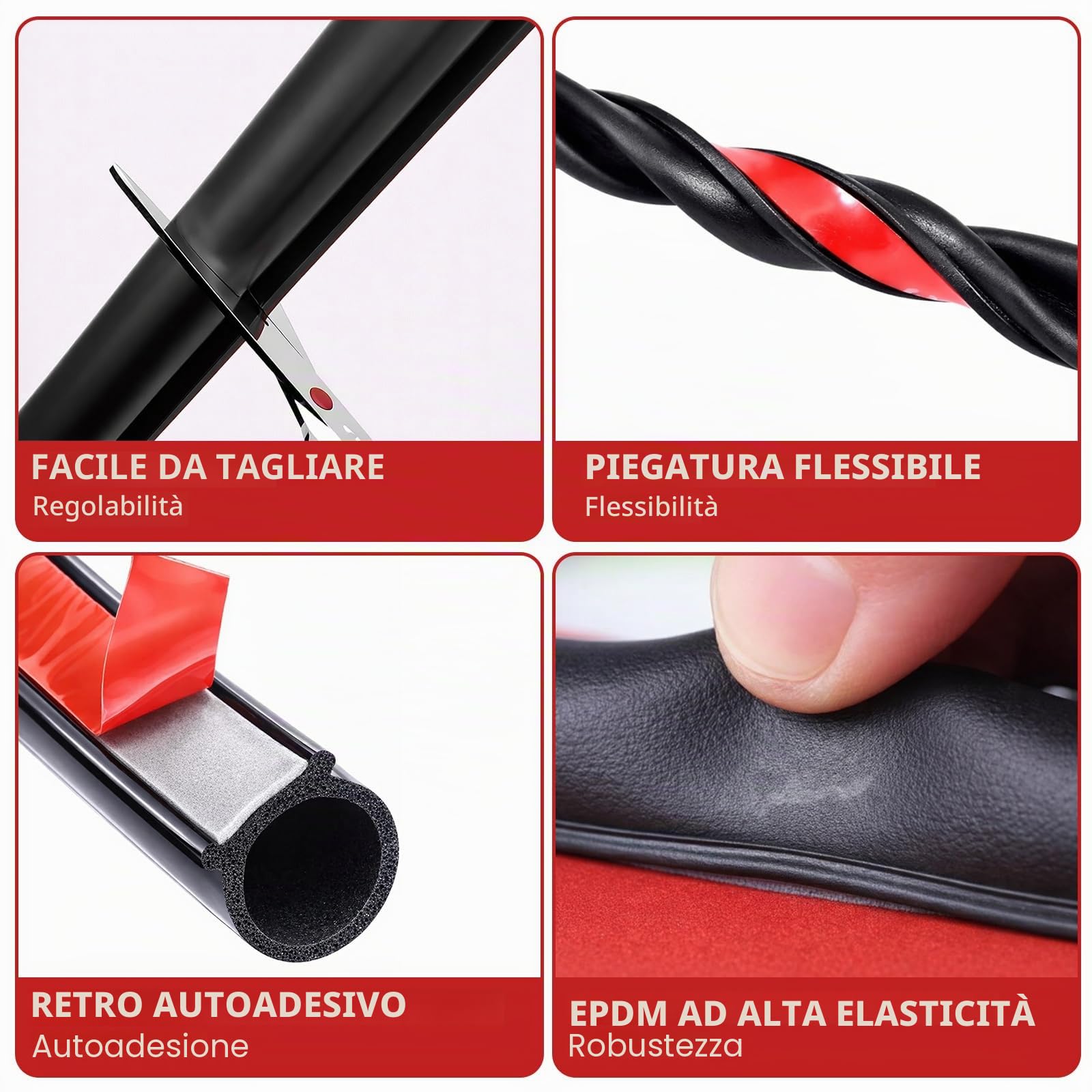 7M Guarnizione Porta Auto Gomma Adesiva, Insonorizzante Impermeabile Guarnizioni Portiere Auto Forma D Per Portiera, Finestre, Bagagliaio, Cappe (10X10Mm)