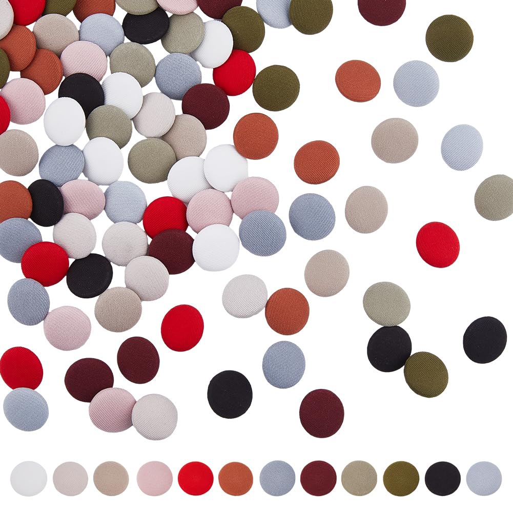 DICOSMETIC 96Pcs 12 Colors Fabric Cloth Covered Buttons 19mm Shank Round Buttons Multi-colored Covered Metal Shank Buttons for Suit Dress Coat Sewing Crafts