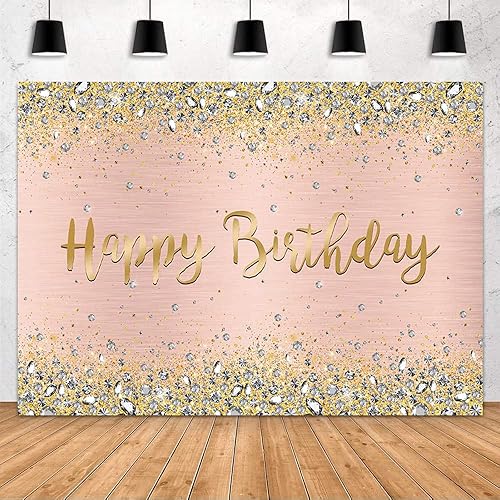 MEHOFOND Fondo de decoración de fiesta de cumpleaños de oro rosa para mujeres y niñas, con purpurina dorada rosa, suministros de feliz cumpleaños,