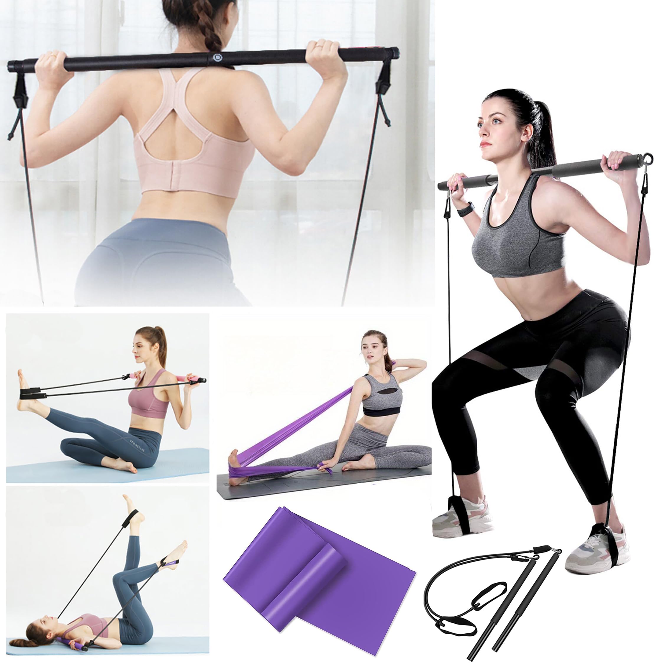 PILATES RESISTANCE BAND -PILATES BAR, Yoga Band, Pilates Band, Pull Up Band, YOGA Kit, BOOTY Bands, BODY TRIMMER, Waist & Ab Shaper Sit Up Pull ROPE