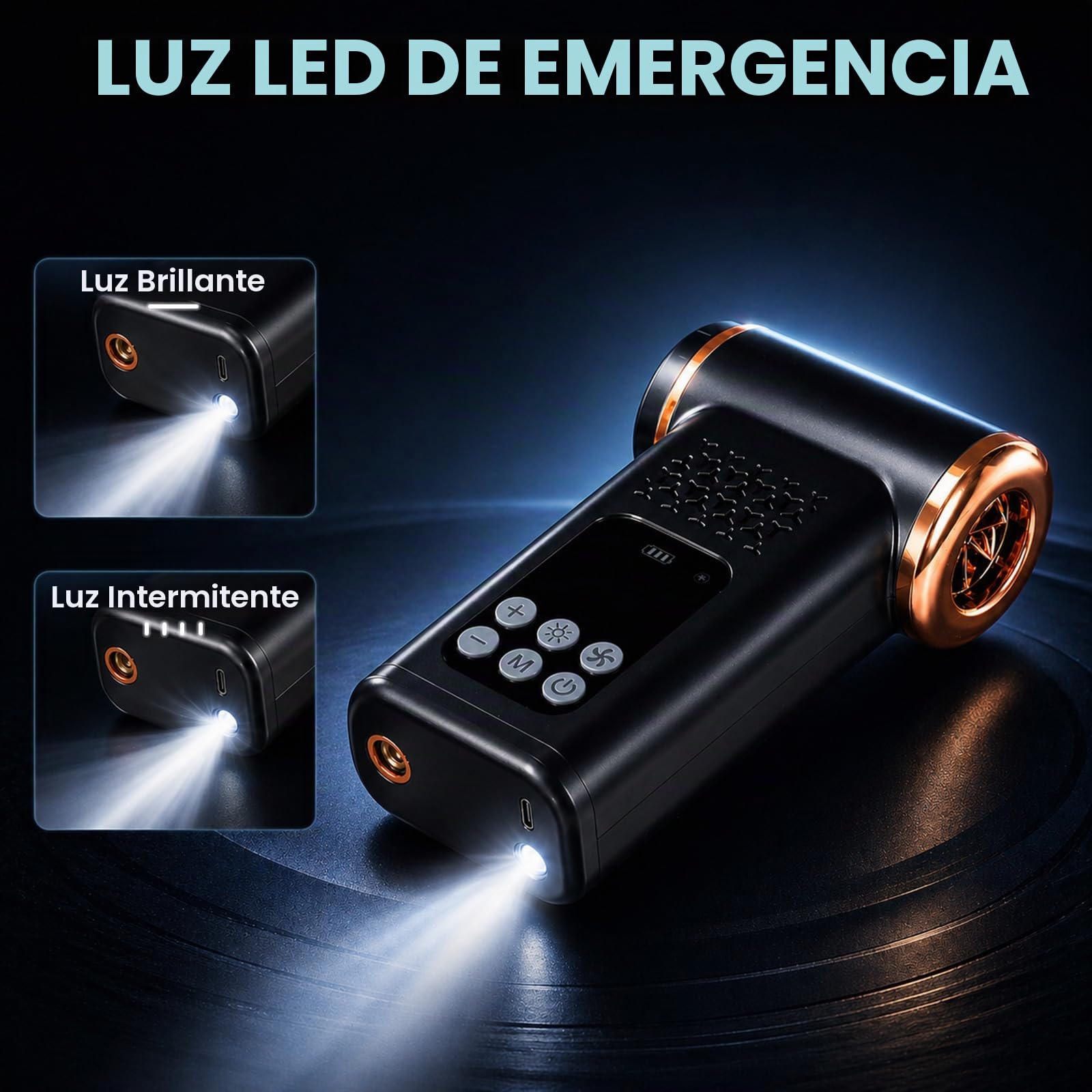 5 en 1 Compresor Aire Portatil con Aspiradora inalámbrica, 150 PSI Inflador de Neumáticos con Luz de Emergencia, Pantalla LCD, manómetro Digital para Coche hogar Pelo de Mascotas Moto y balones