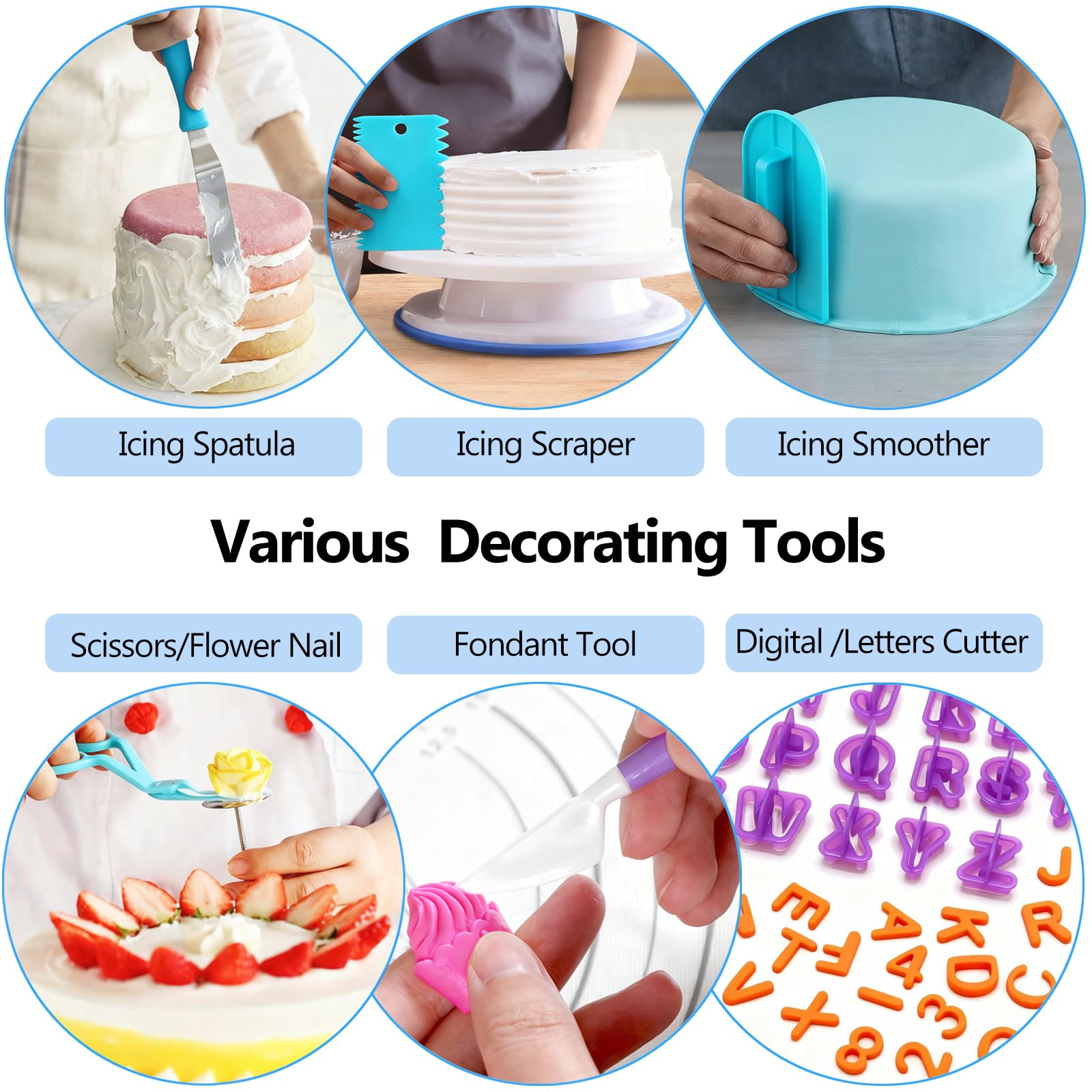 Makmeng 722-teiliges Kuchendekorationsset – Backzubehör mit Springformen, drehbarer Kuchen-Drehteller, Spritzbeutel und Zuckerguss-Spritztüllen-Set – Kuchendekorationswerkzeuge für Anfänger