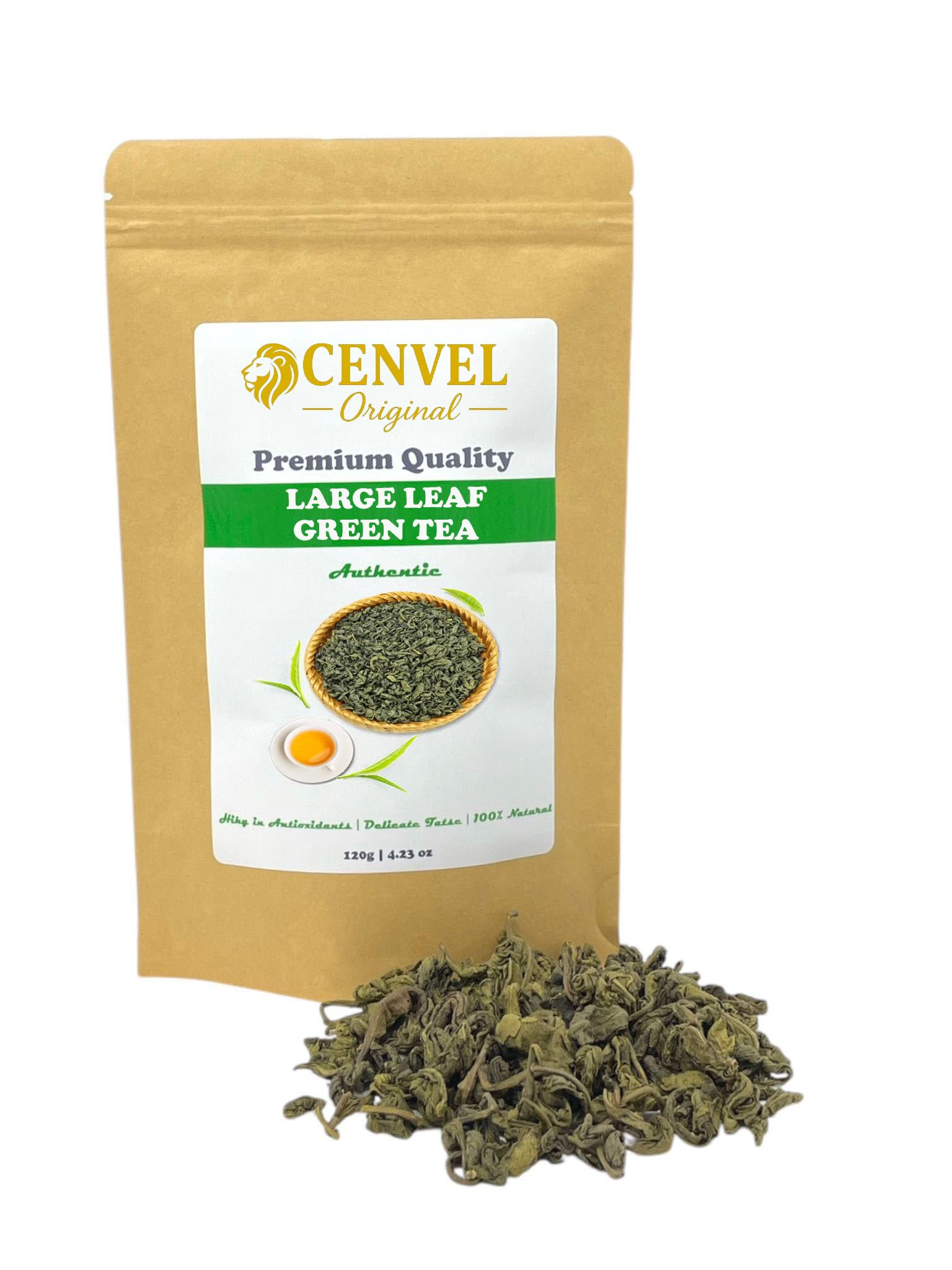 CENVEL® Large Leaf Green Tea | Exquisite Taste & Aroma | Extra Large Leaves Premium Green Tea | Pure & Natural | Non GMO | Vegan Friendly (120g)