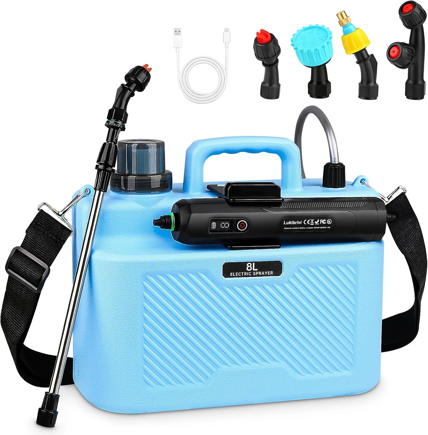 Battery Powered Sprayer 2 Gallon - Pump Sprayer Electric Garden Spray Weed Sprayer with 4 Nozzles Retractable Wand Adjustable Strap for Lawn and Yard Plant Care