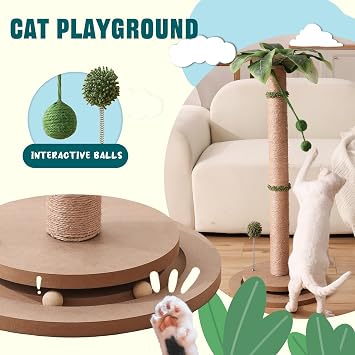 Aplatho Kapalı Kediler Yetişkinler için Tırmalama Direkleri - 84,3 cm Uzun Kedi Sisal Halatlı Tırmalama Postu - Etkileşimli Top Pisti ile Sevimli Yavru Kedi Ağacı Tırmalama Direği