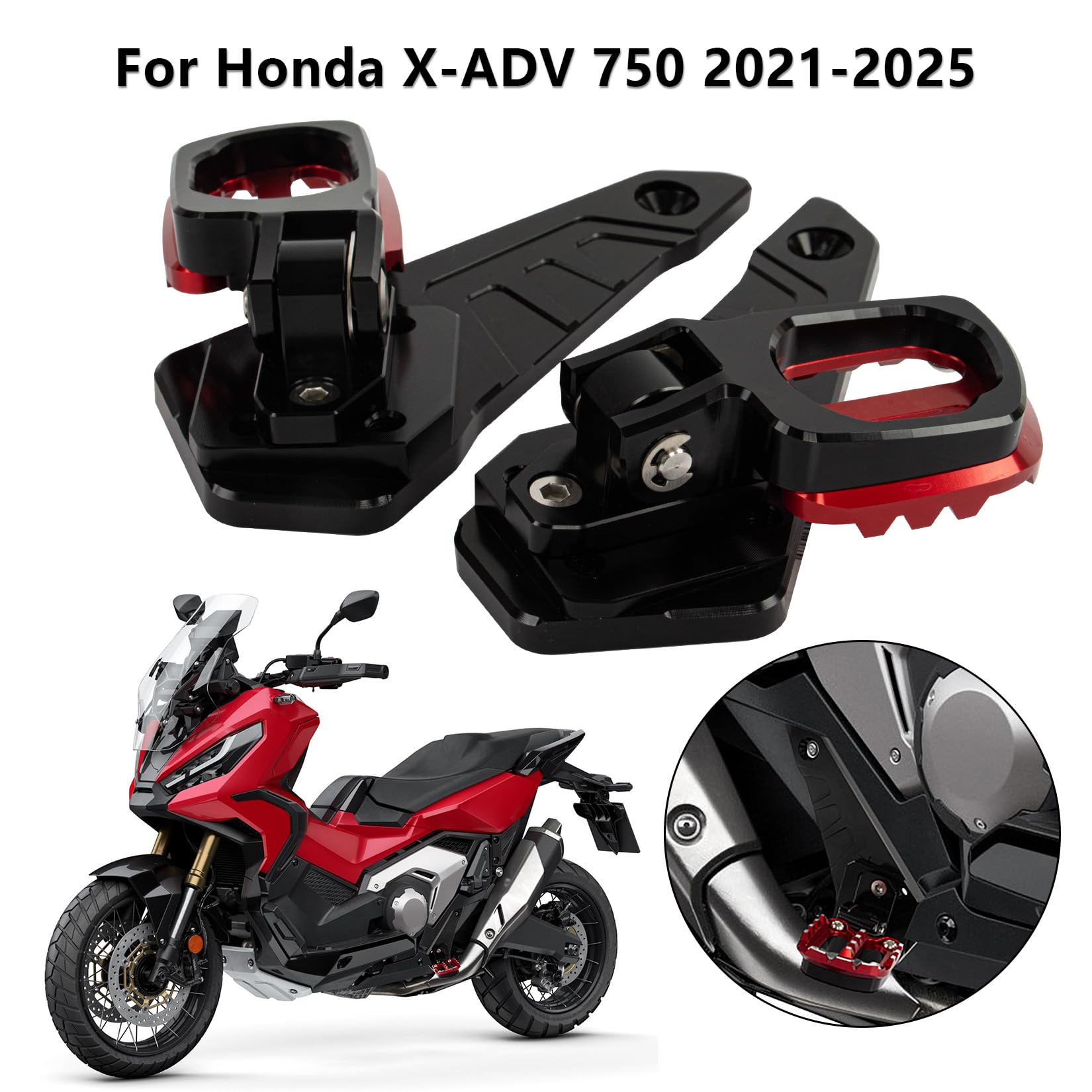 Poggiapiedi Posteriore Pieghevole Piedi Pegs per X-ADV 750 Forza 750 NC 750 2021 2022 2023 2024 2025,PSLER Pedale Posteriore Passeggero Set CNC in Alluminio,Può Essere Piegato a 90 Gradi(Nero-Rosso)