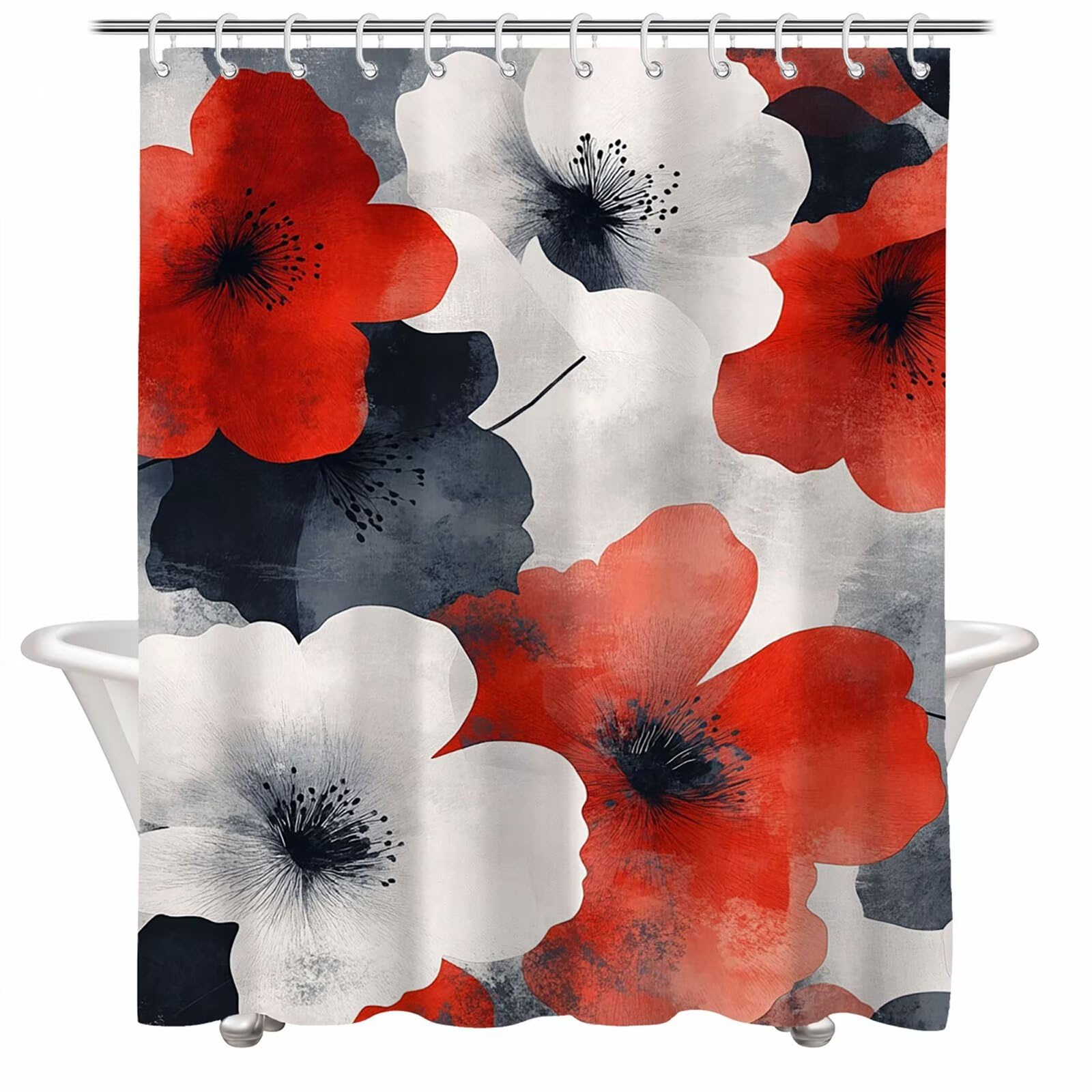 Rideau de Douche 200 x 240 cm Anti Moisissure Rideau Douche Beige Shower Curtain Rouge Imperméable Tissu Polyester Séchage Rapide Shower Curtain avec Ourlet Inférieur Lesté et 12 Crochets 3Y#334