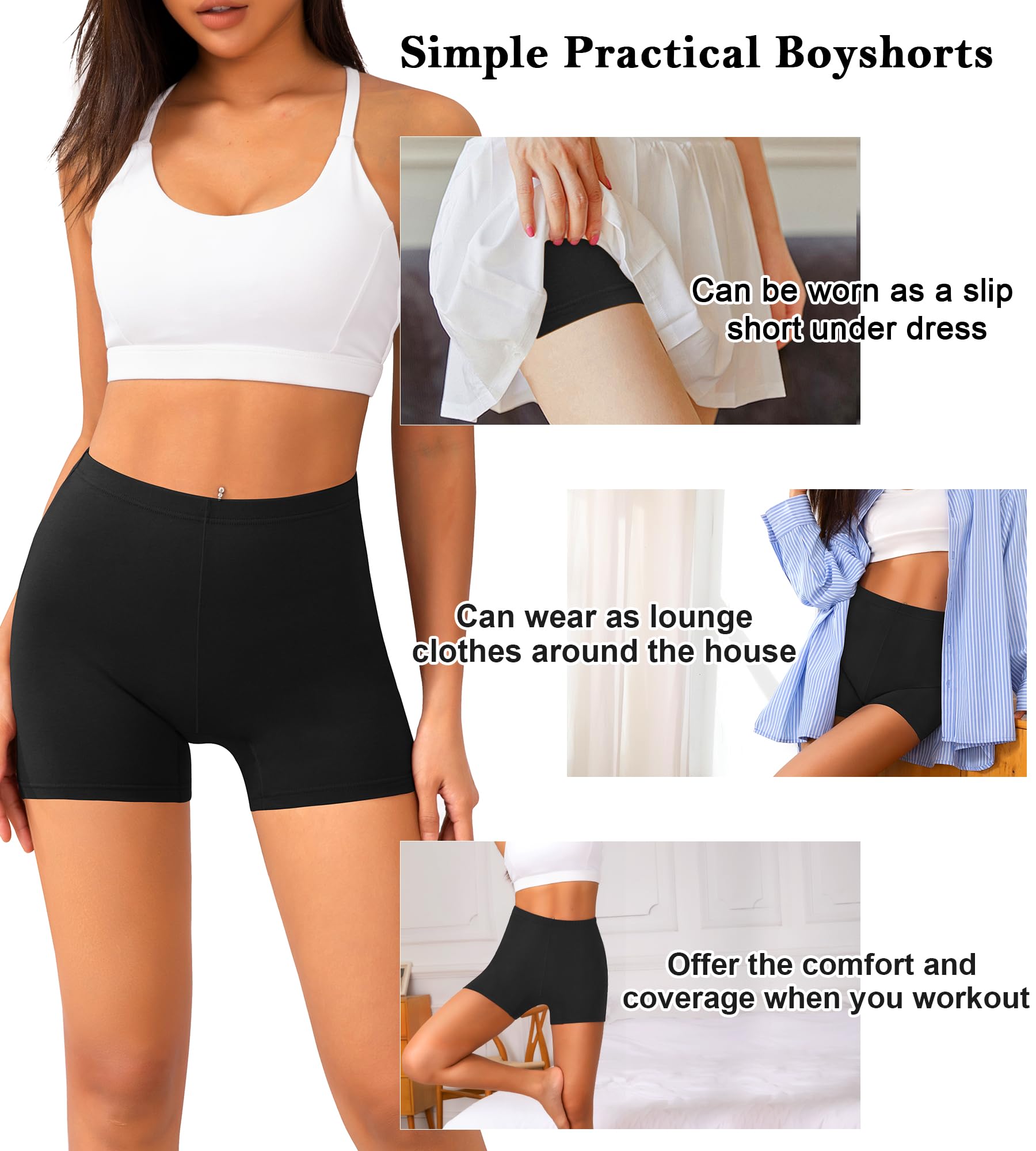 J-pone Boxer da donna a vita alta, in cotone, a copertura completa, elasticizzati, confezione multipla