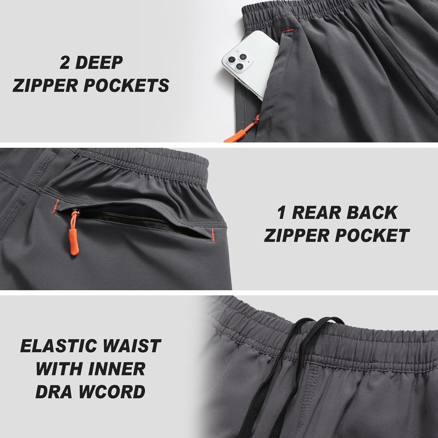 Men's Gym Shorts Sports Quick Dry Workout Running or Casual Training Short with Zipper Pockets - Image 5