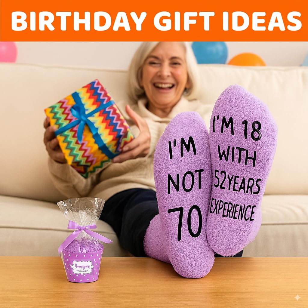 HAPPYPOP 65TH Birthday Gifts for Women - 61 62 63 64 65 66 67 68 69 70 Birthday Socks Purple