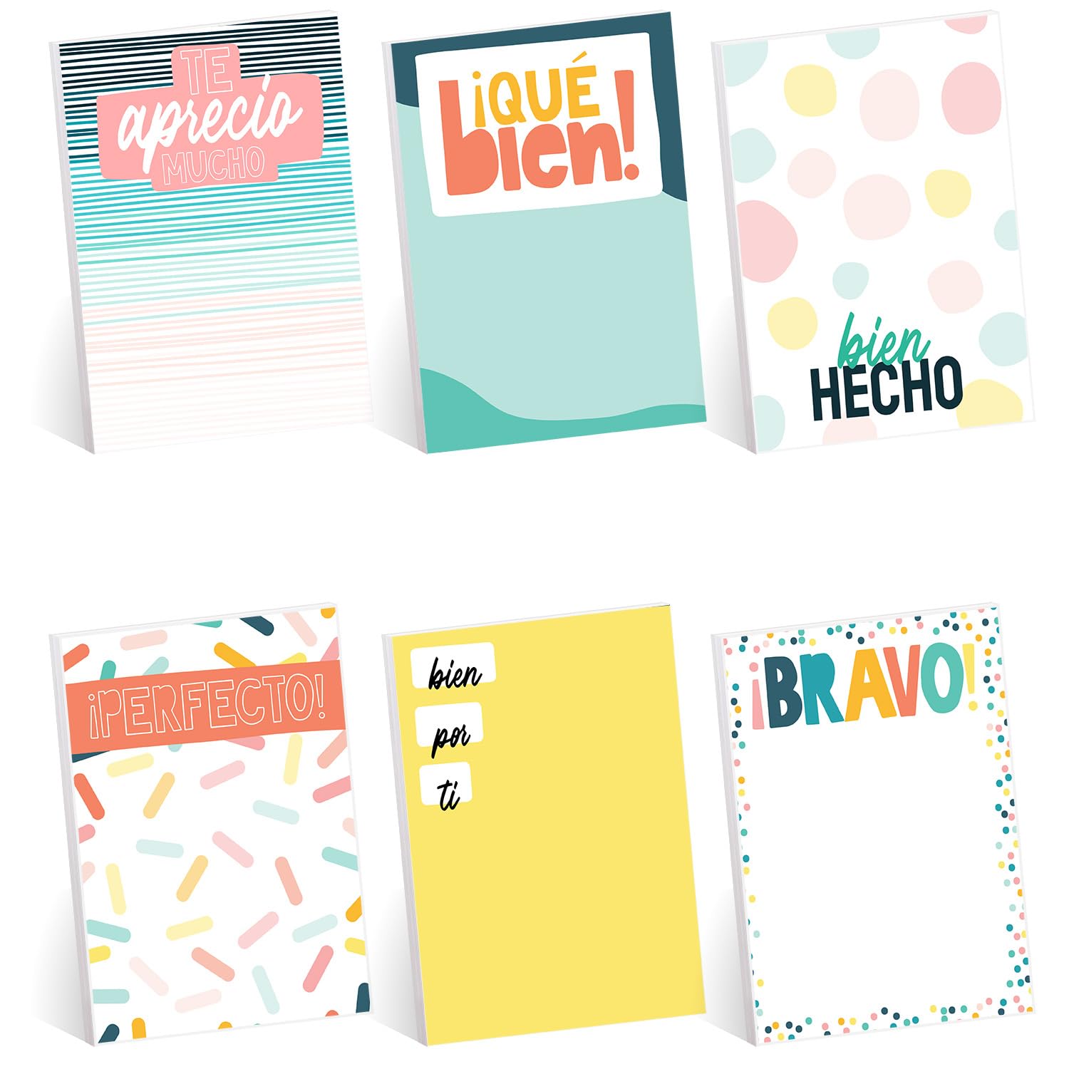 Gotcha Covered Notebooks Spanish Appreciation Sticky Note Assortment / 3" x 4" Repositionable Classroom Sticky Note Set En Espaol / Set of 6 Bilingual