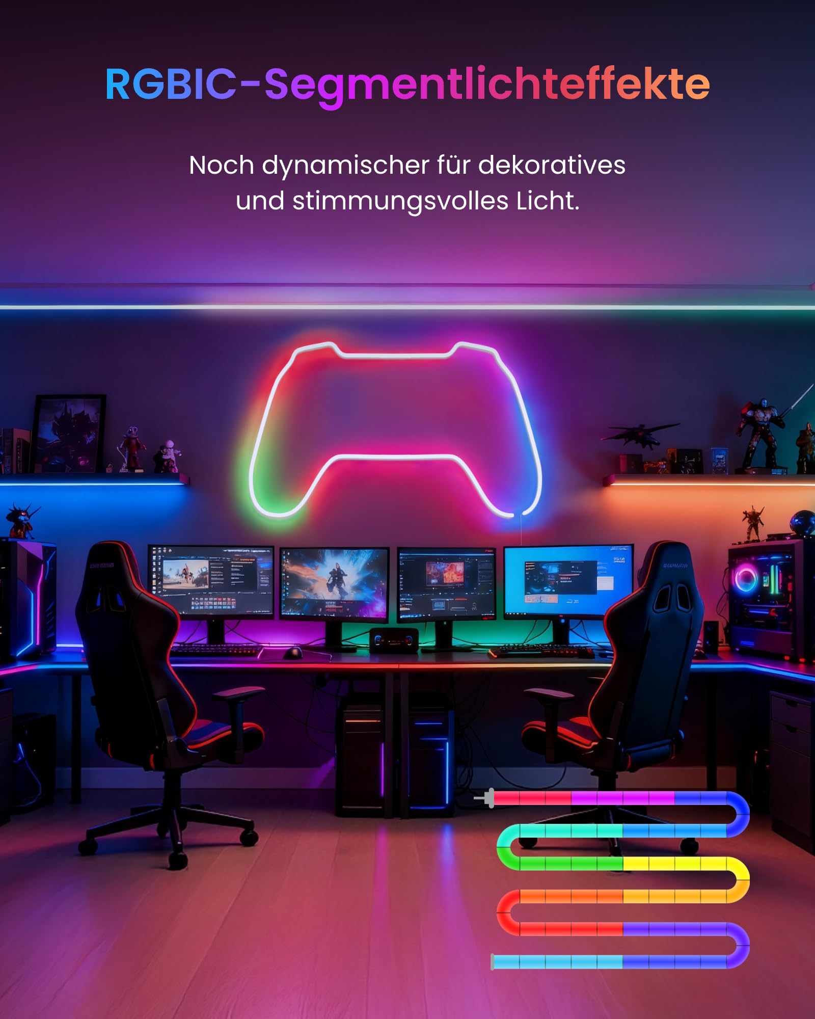 SwitchBot RGBIC Neon Rope Light, 5M Matter Neon LED Strip Kompatibel mit Apple Home, Alexa, Google Home, 16 Millionen Farben, Musik-Synchronisation, Szenenmodi, LED Streifen für Schlafzimmer Deko