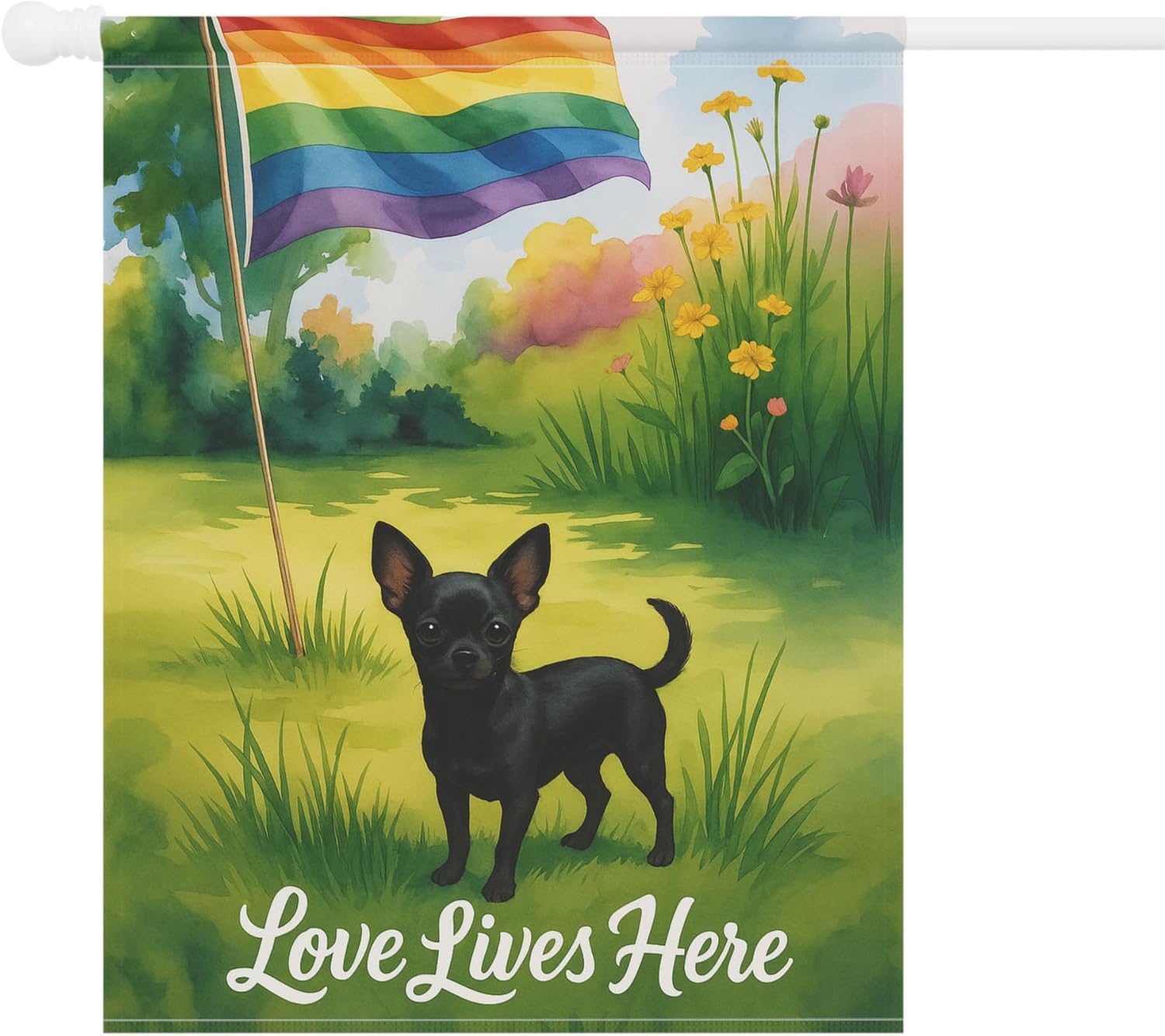 PUDDINFLAGS Garden Flag, LGBTQ+ Pride Brown Chihuahua Banner, Ally Love, Rainbow House Decoration, Yard Art Housewarming