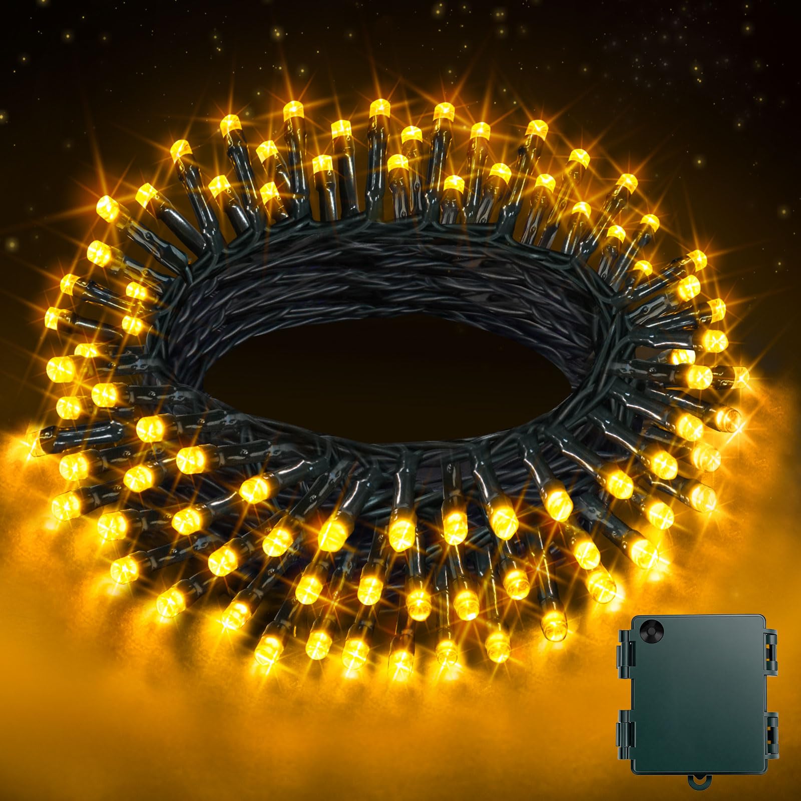 Buudala Luci Albero Di Natale a Batteria, 5M 50 LED Stringa Luci Impermeabile con Scatola Batteria Verde Scuro - 8 Modalità, Timer, Bianco Caldo per Interni/Esterni, Festa, Giardino, Natale