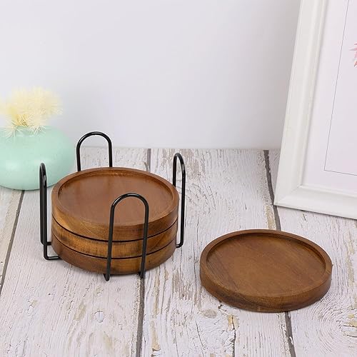 Miniatura 7 de 4 posavasos de madera absorbentes para bebidas, posavasos de madera con soporte, posavasos para mesa de café, juego de posavasos absorbentes para