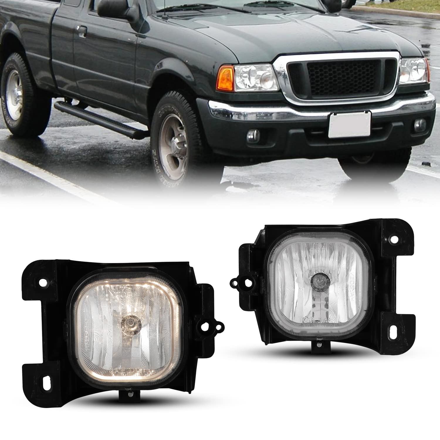 CPWFog Lights Assembly Compatible with [2004-2005 Ford Ranger] Driving Fog Lights Replacement Fog Lamp Clear Lens