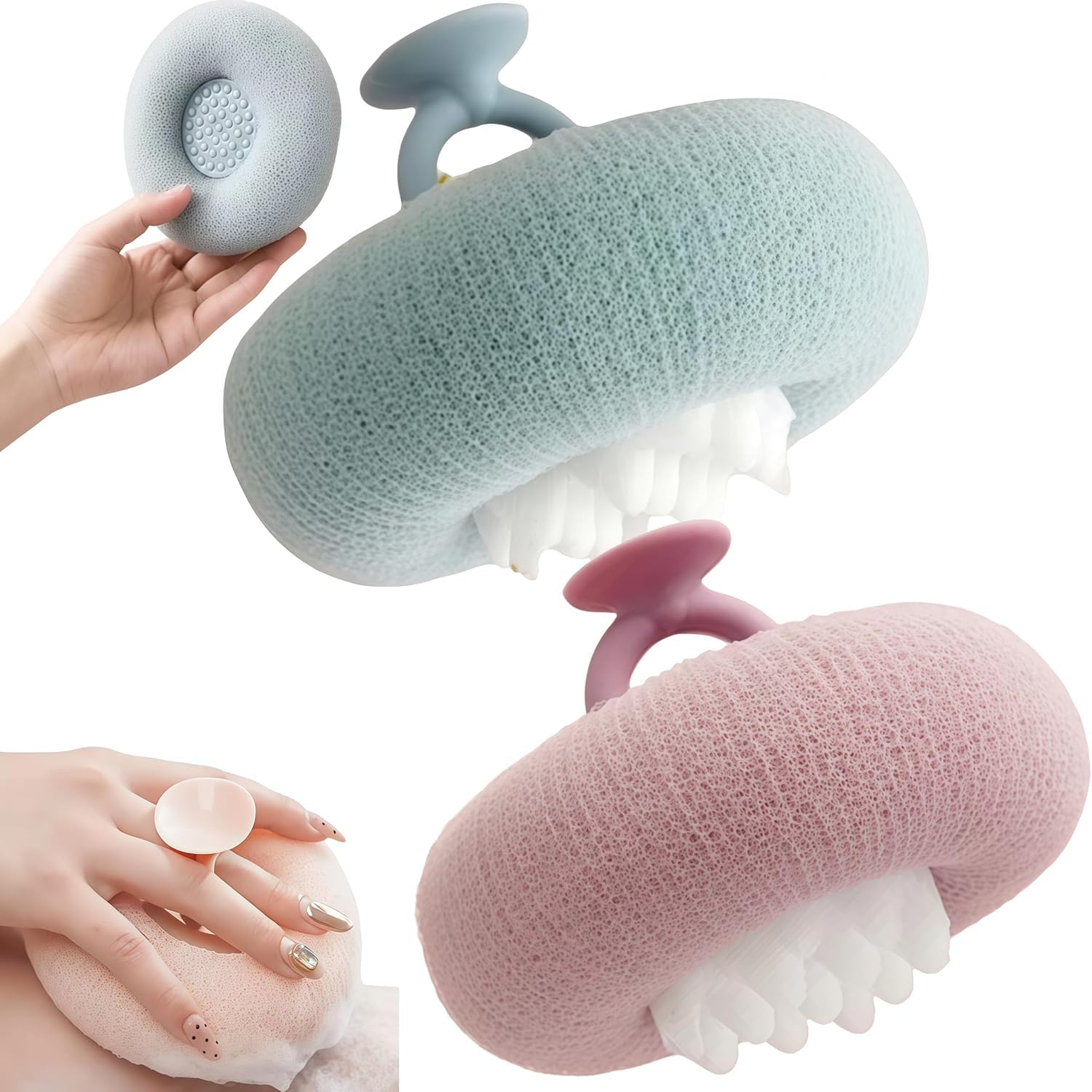 Super Soft Sunflower Suction Cup Bath Ball, 2026 2-in-1 Sunflower Bath Sponge Exfoliating Bath Body Scrubber Cleaning Brush, Mesh Sponge Pouf Loofah for Women Men Shower (Blue+Purple)