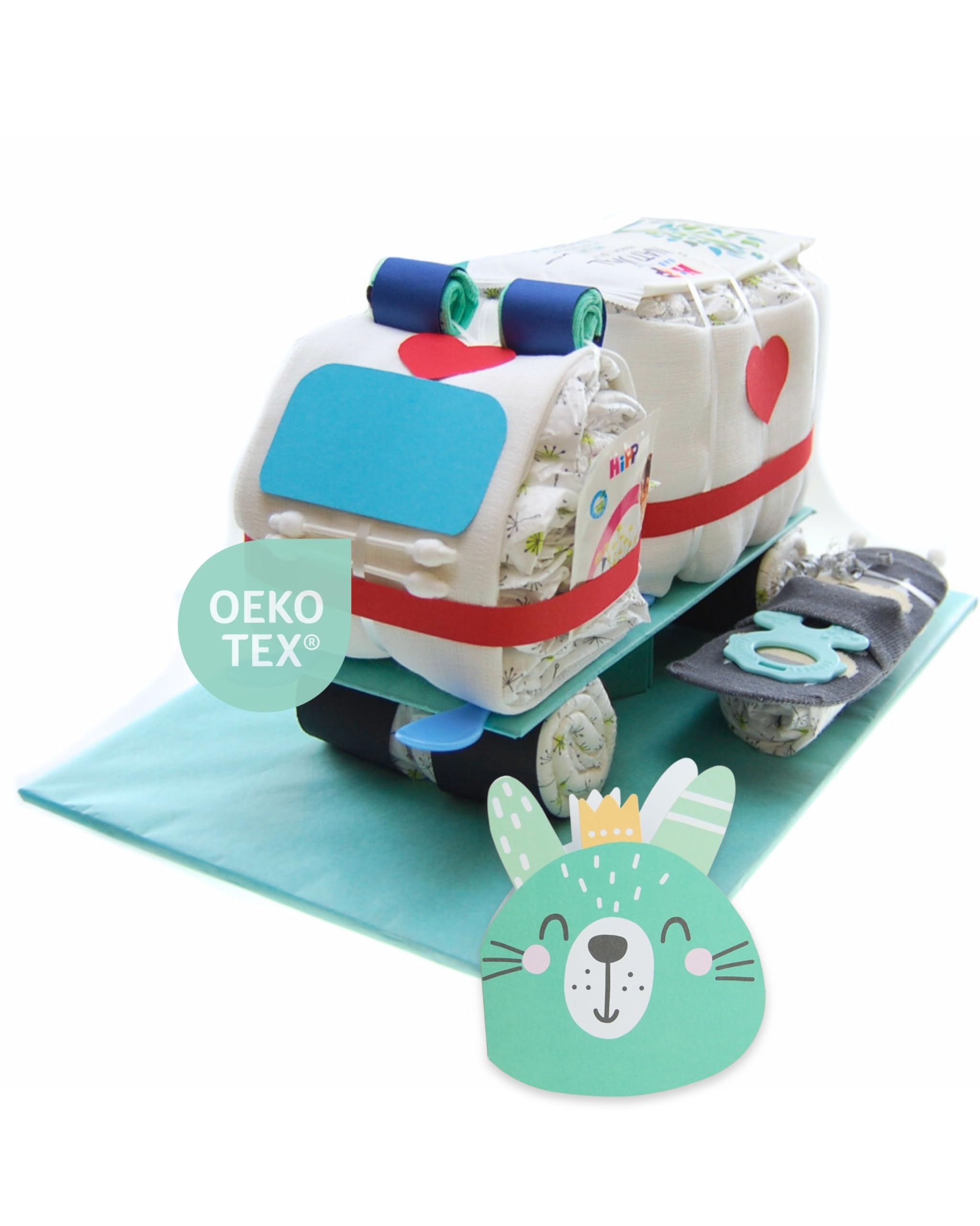 myBambini ® Tarta pañal ambulancia con calcetines de bebé [regalo para socios y rescate profesional]- Regalo de nacimiento - Baby shower - Bebé
