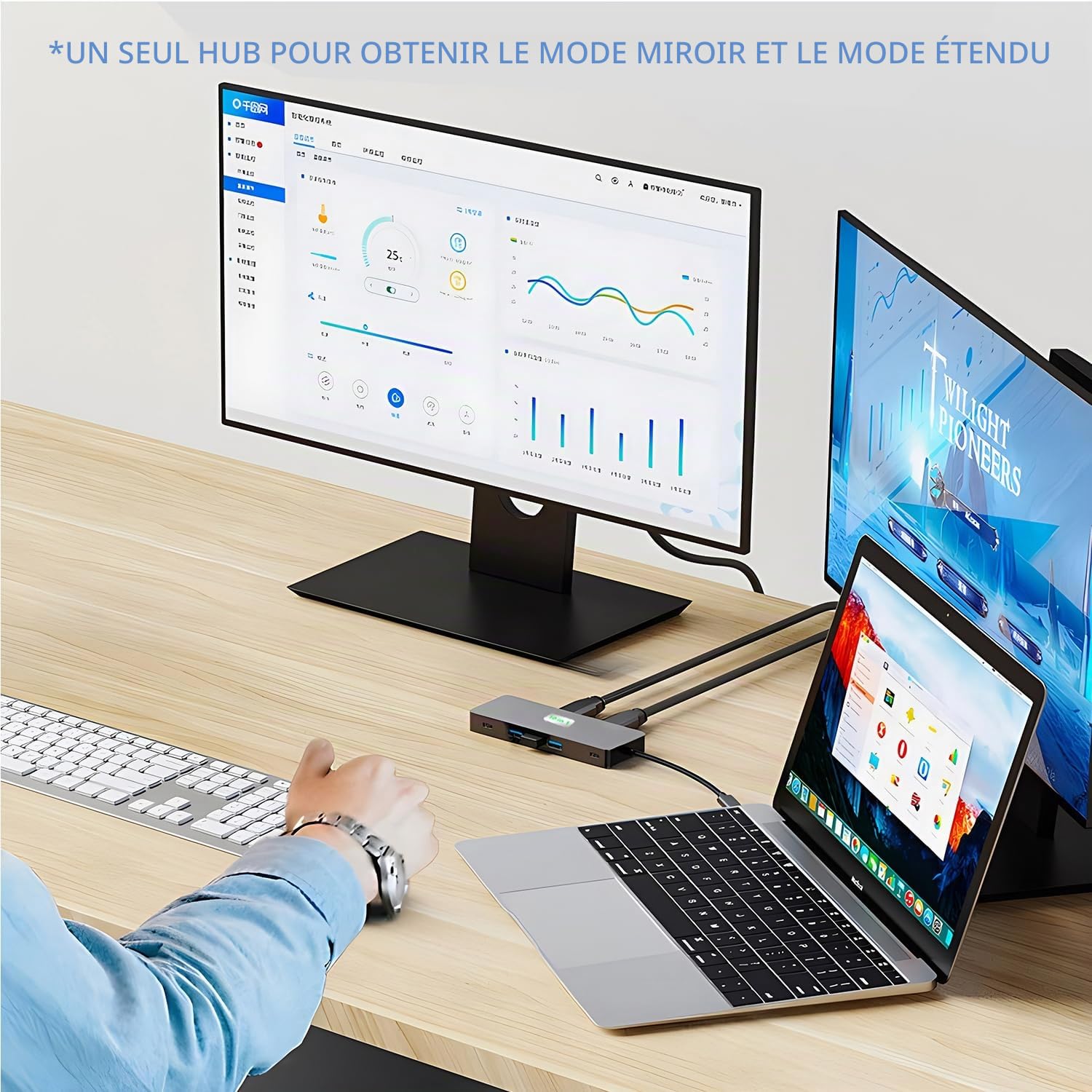 Station d'accueil USB C vers Double écran, Adaptateur Multiport USB C vers Double HDMI 4K@60Hz (10 en 1 2HDMI 4K60Hz+ RJ45)