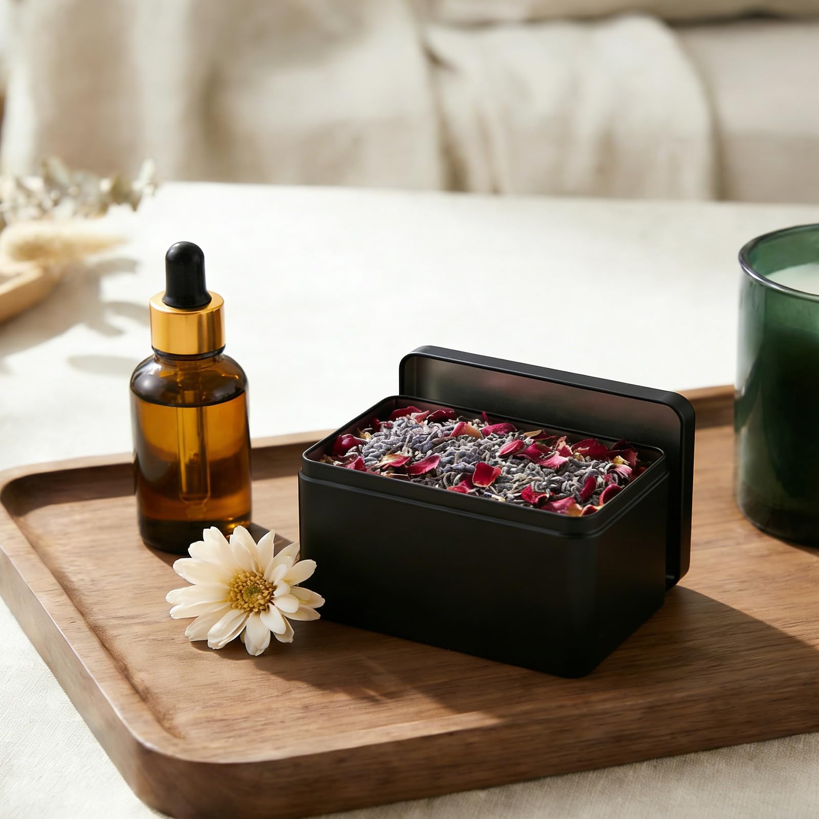 jojofuny Caja de Hojalata Organizador Compacto Rectangular Negra para Almacenar Té Bordes sin Costuras y Cierre Fácil para Almacenamiento Hogar y Viajes