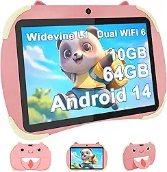 Tablet Android 14 atualizado 2025, tablets infantis de 10 polegadas, CPU octa-core, tablets expansíveis de 10 GB + 64 GB + 1 TB para crianças com espaço infantil, controle parental, bateria grande de