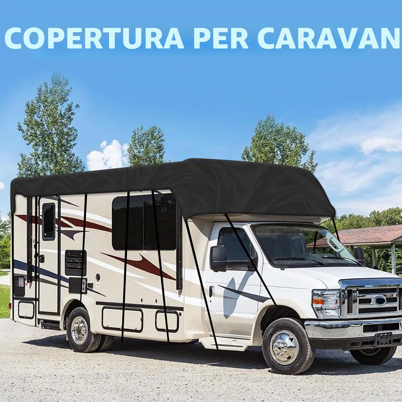 NEWFUN Telo copri camper, Coperture per rimorchi caravan, 210D Tessuto Oxford resistente ai raggi UV/Acqua/Polvere, Copertura universale per roulotte per camper (9.5 x 3 m)
