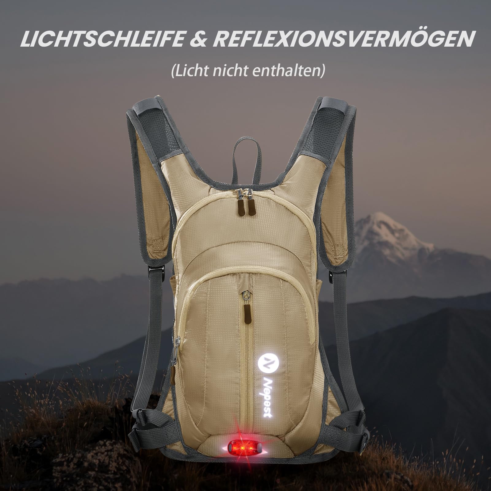 Nepest Mochila de hidratación de 8 l – Mochila para bicicleta y esquí con bolsa de hidratación de 2 l, ideal para MTB, correr y esquiar, pecho ajustable y correa de cintura con silbato de seguridad