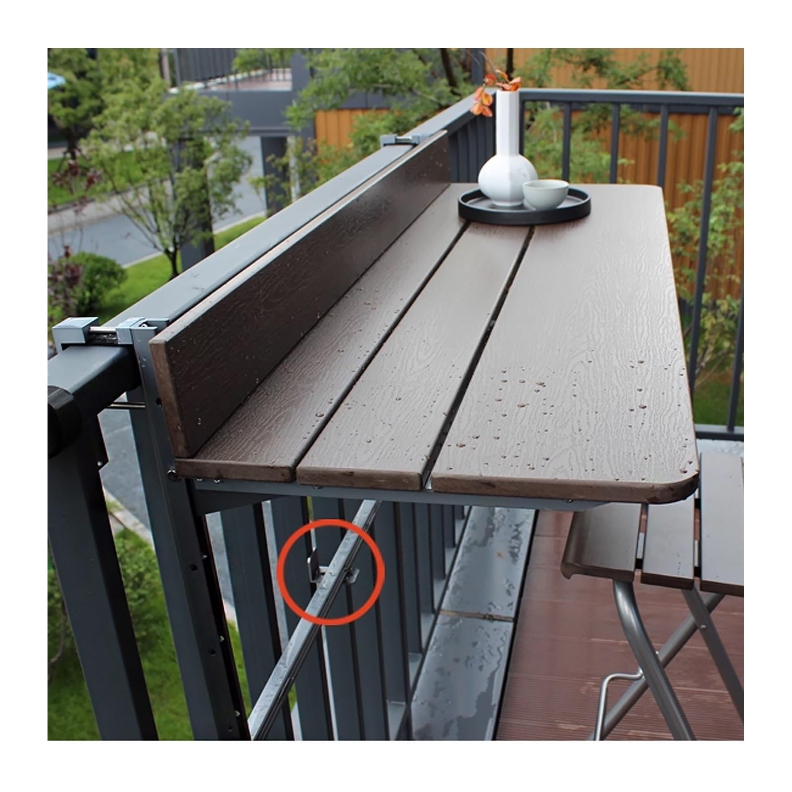 Tavolo da Bar Pieghevole Regolabile per Esterni - Tavolo Multifunzionale con ringhiera per Balcone, Veranda, Patio e Giardino - Design Compatto (L 80 x P 37 cm)