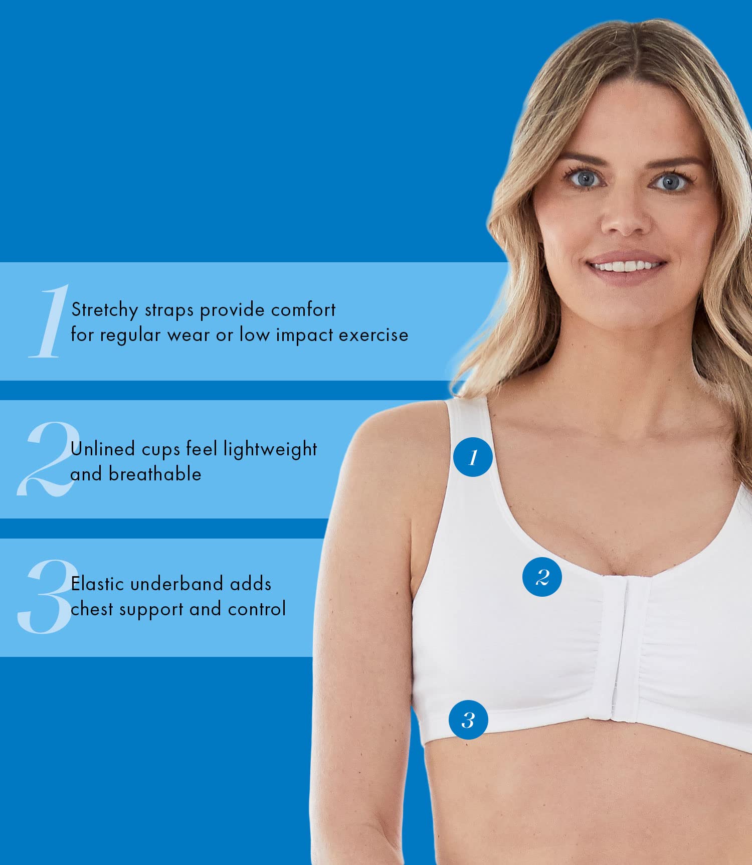 Bestform 5006014 Comfortable Unlined Wireless Cotton Stretch Sports Bra with Front Closure Soutien-Gorge Femme (Lot de 3)
