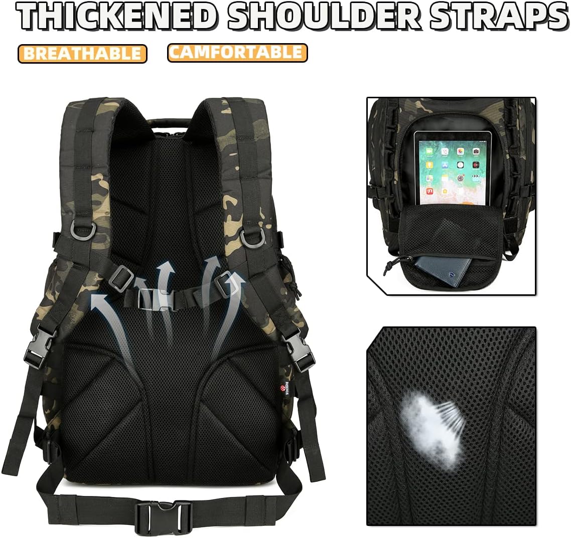 25L/45L Tactical Backpack Military Tactical Backpack Heavy Duty Molle Assault Pack for Work Gym Outdoors (2.0 45L-black camo, Large)