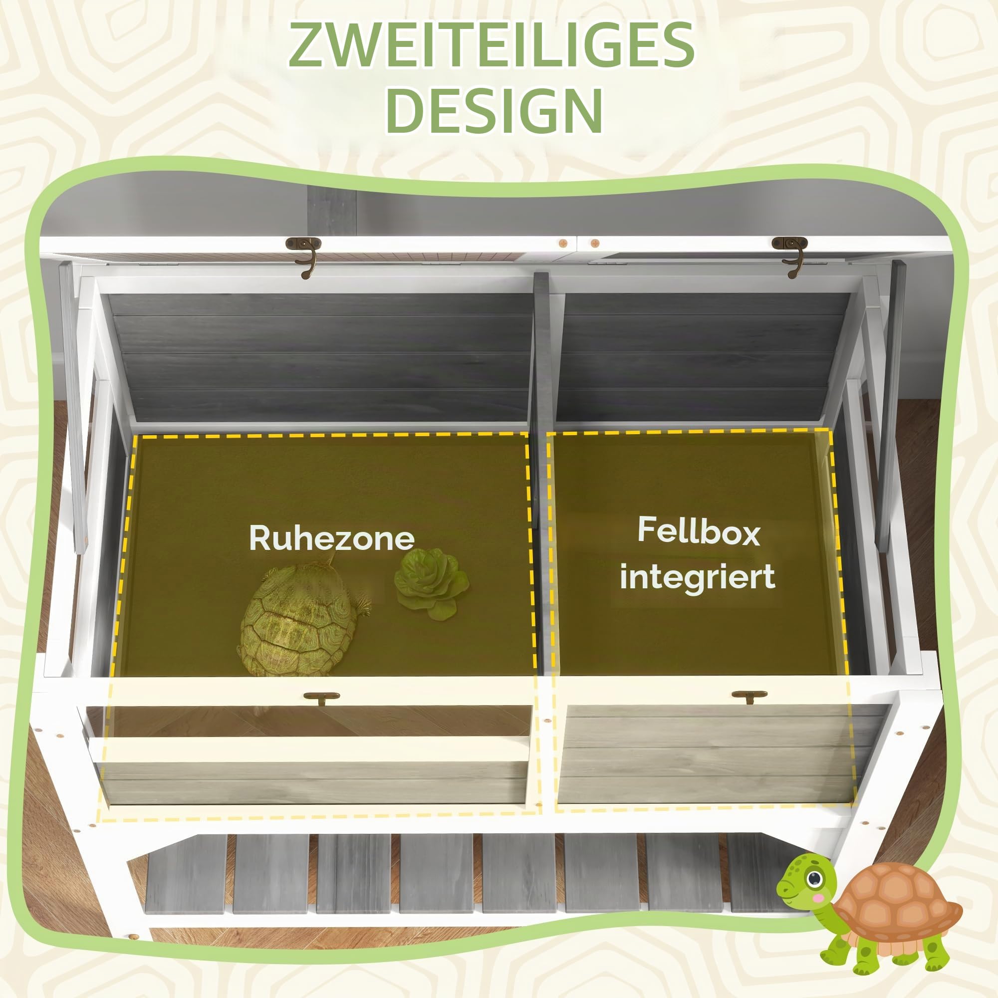 PawHut Schildkrötengehege mit Regalablage, Wetterschutz, Hellgrau