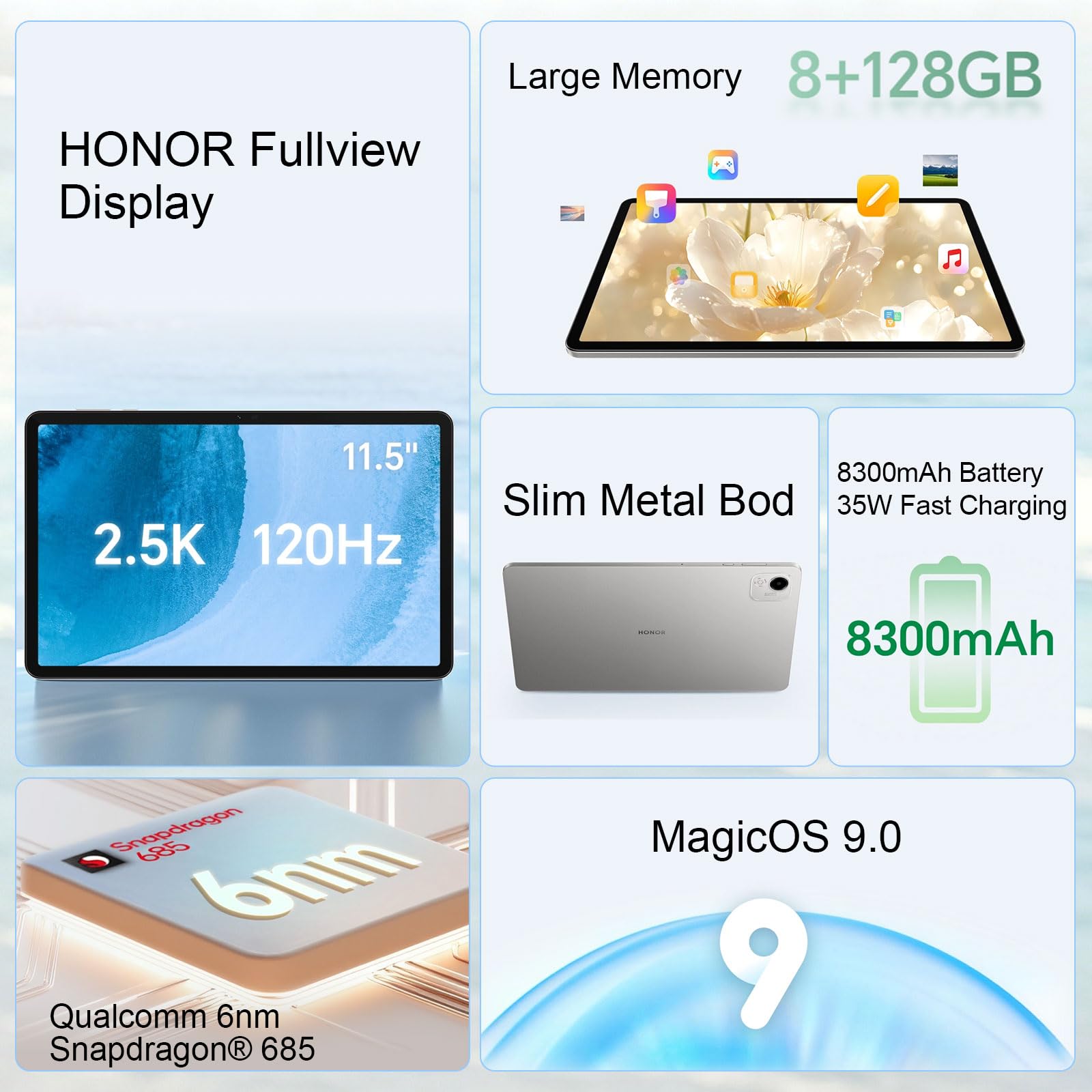 HONOR Pad X9a Tablet 11.5" 2.5K 120Hz 6+128GB Batteria 8300mAh Grigio