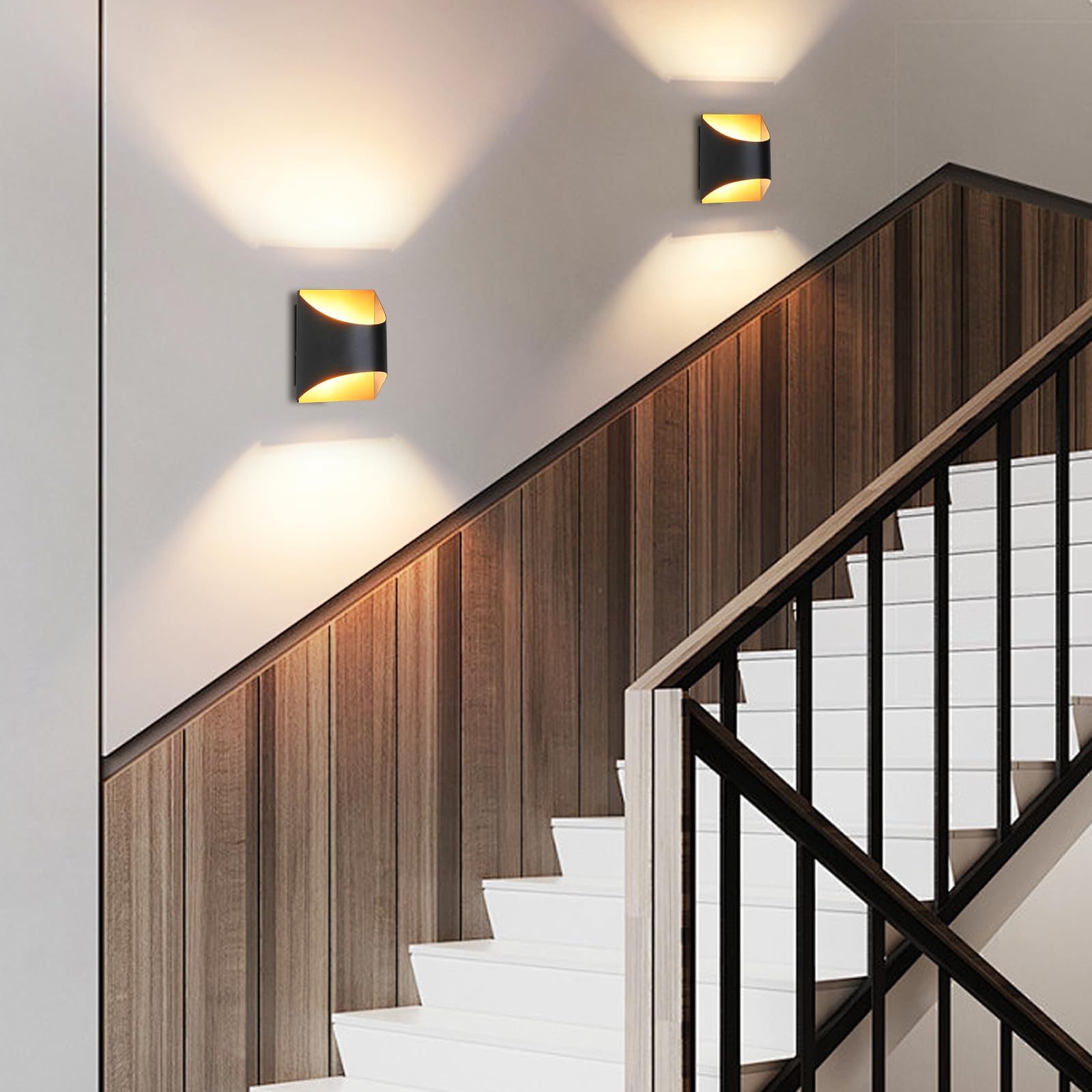 Homefire Wandleuchte Innen Wandlampe Schwarz Gold - 4ER Up Down Flur | Wandlampen Treppenhaus Leuchten Vintage G9 Keramik Wandbeleuchtung für Schlafzimmer Wohnzimmer Kinderzimmer Ohne Leuchtmittel