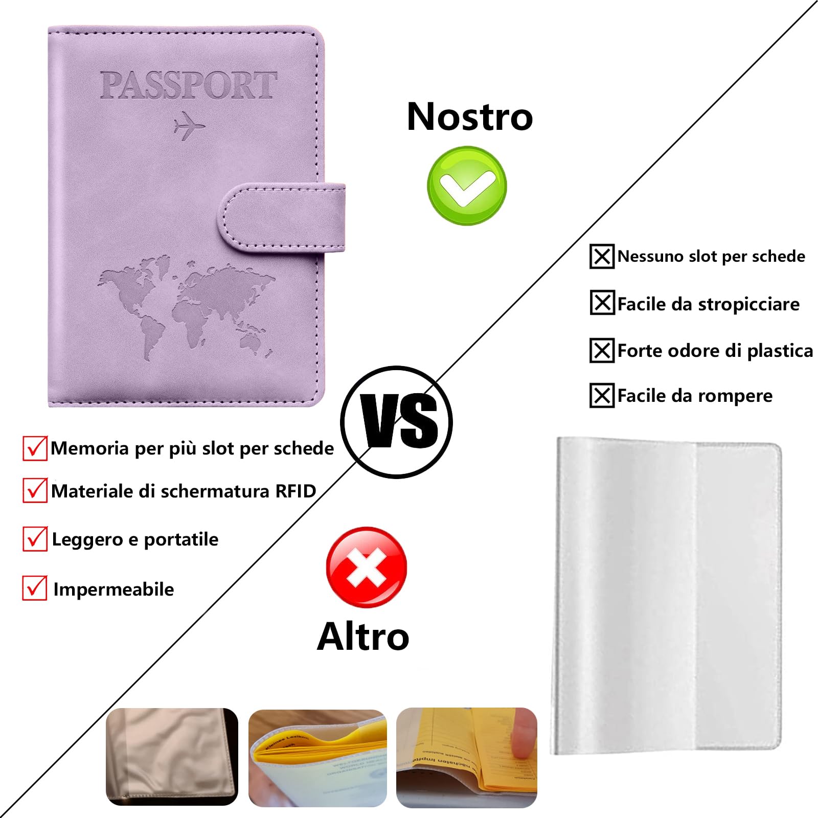 Toctax Porta Passaporto da Viaggio ed Etichette per Valigie Aereo, Custodia Passaporto Italiano, Portapassaporto da Viaggio Donna ed Uomo, Passport Holder (Viola)