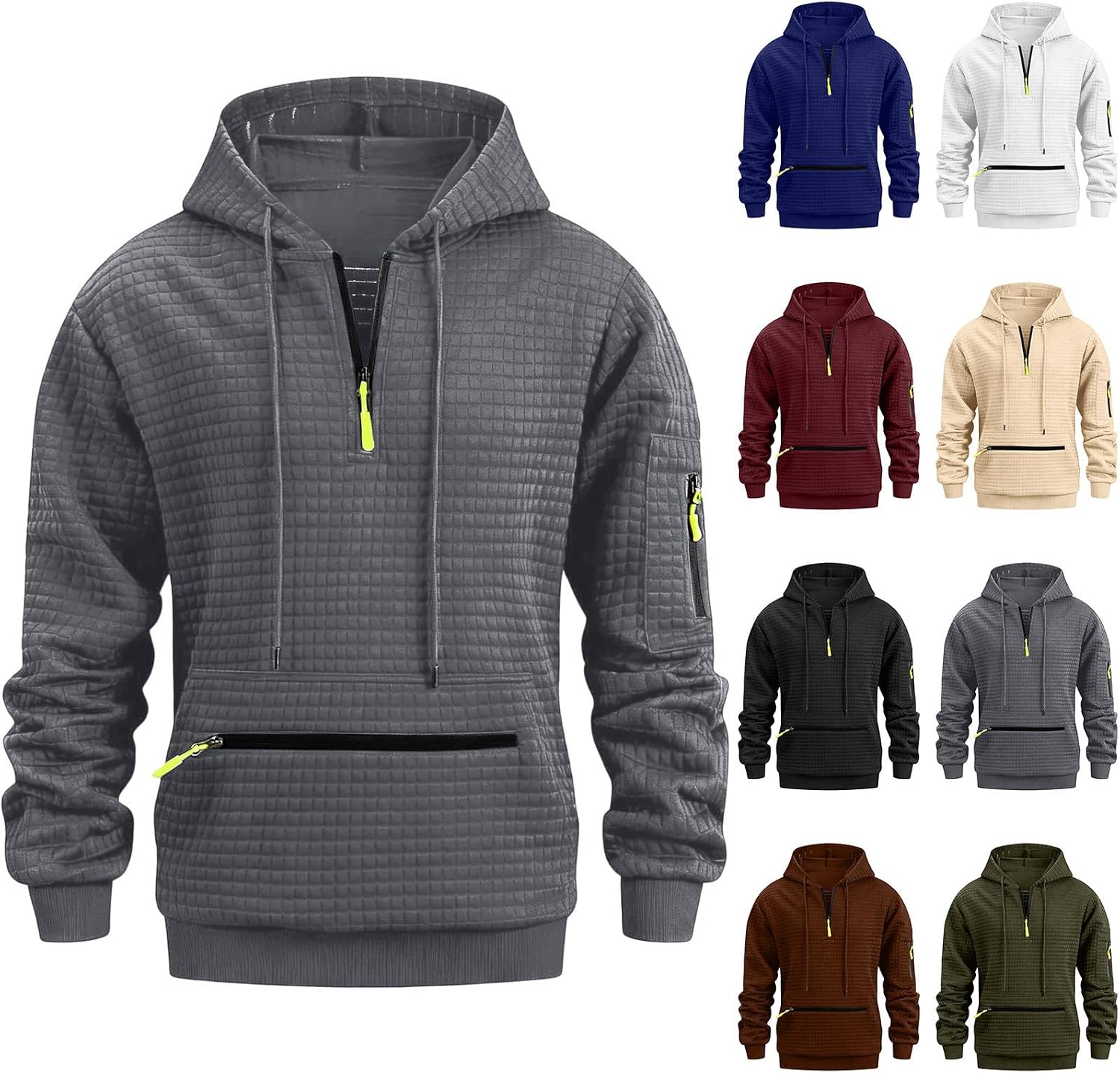 Cambkatl Men's Quarter Zip Waffle Hoodies - Athletic Casual Long Sleeve Pullovers Workout Sweatshirt Tops
