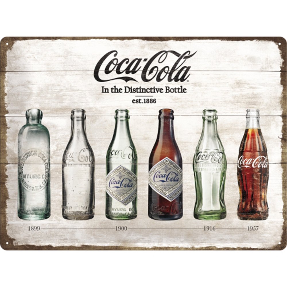 Nostalgic-Art Targa Vintage Cola – Bottle Timeline – Idea Regalo per Amanti della Coca, in Metallo, Design Retro per Decorazione, 30 x 40 cm