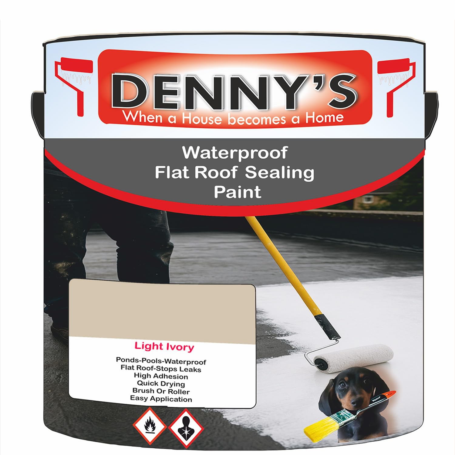 SCOOBYS PAINTS BACK IN THE MIX Chlorinated Rubber Flat Roof Paint – Waterproof Roof Sealer & Leak Repair Coating, Quick Drying, High Adhesion (Light Ivory, 1 Litre Tin) — image 1