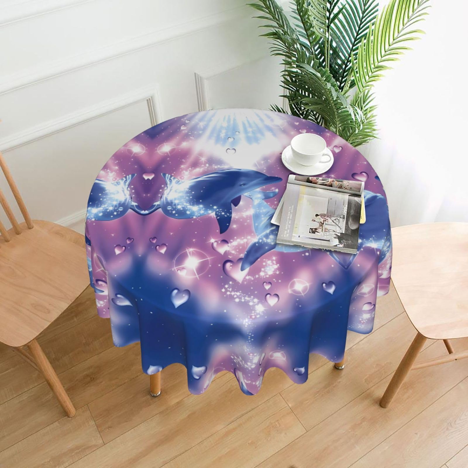 YYHWHJDE Dolphins in Love Prints Round Decorative Tablecloth 60in - High-Grade Polyester Throw for Elegant Dining & Festive Gatherings