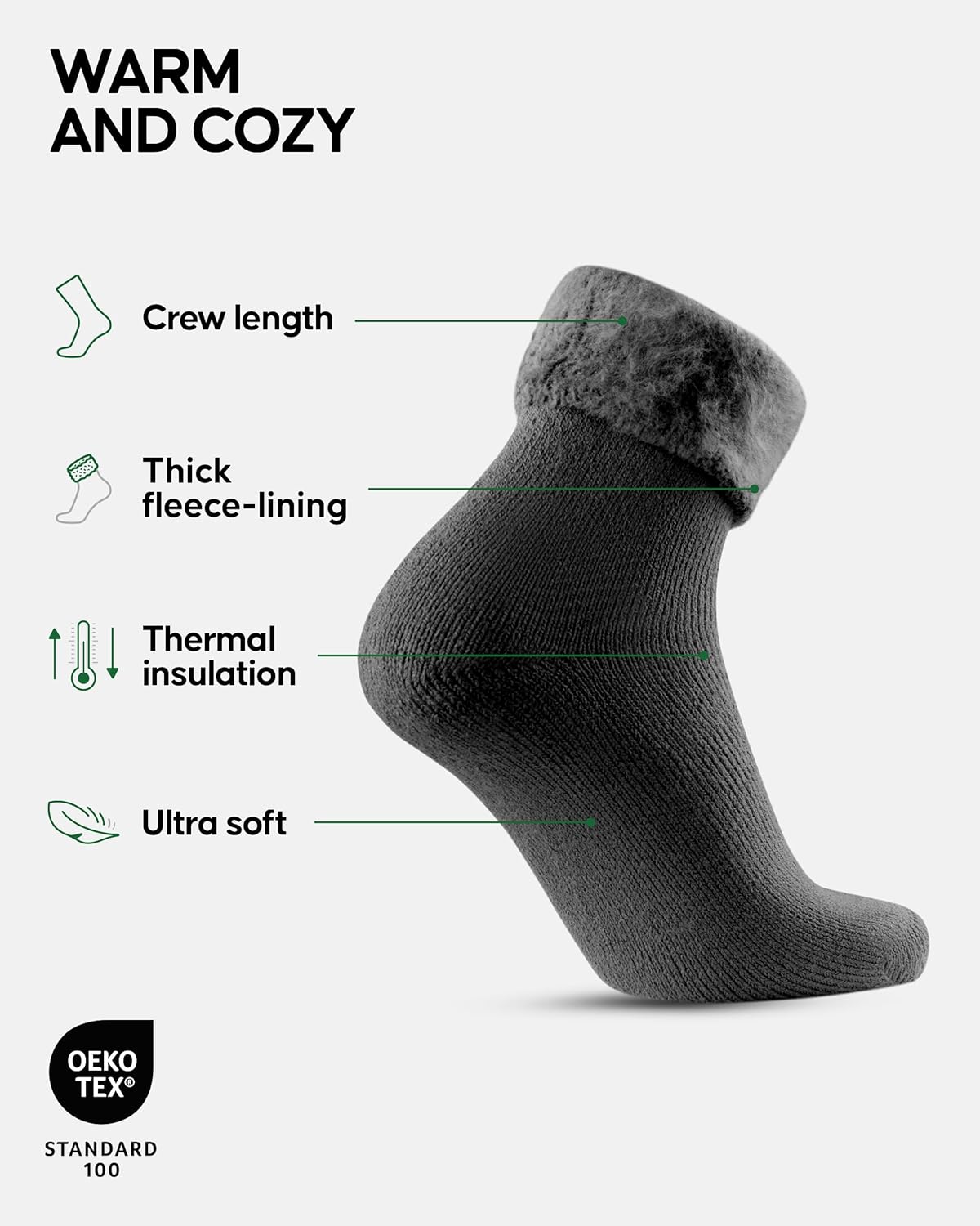 DANISH ENDURANCE Thermal Heat Socks for Men & Women, Thick Inner Fleece, 2-Pack - Image 2