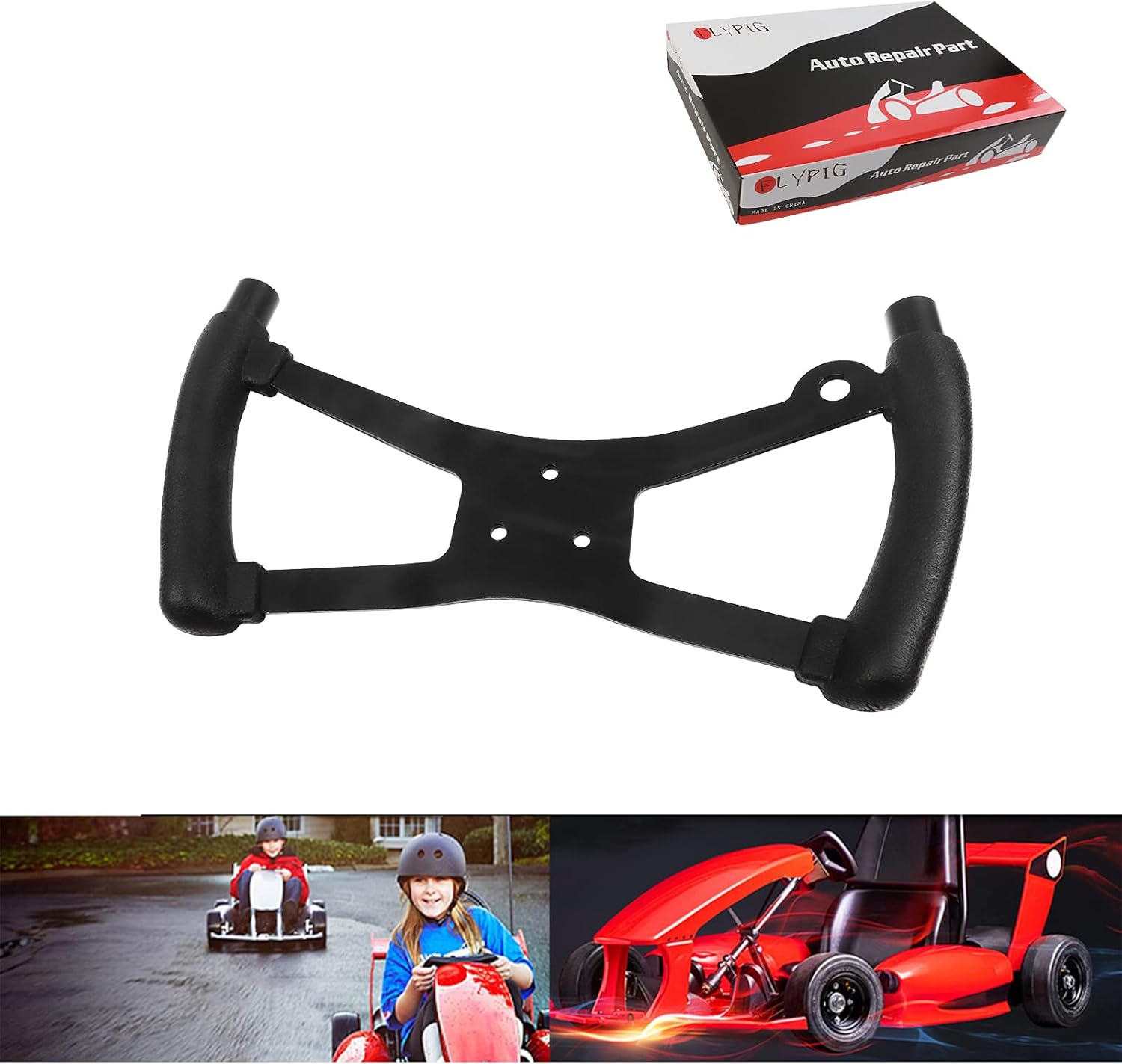 FLYPIG Butterfly H Style Steering Wheel Metal Sport Kart Racing Go Kart Cart Riding Lawn Mower Racing