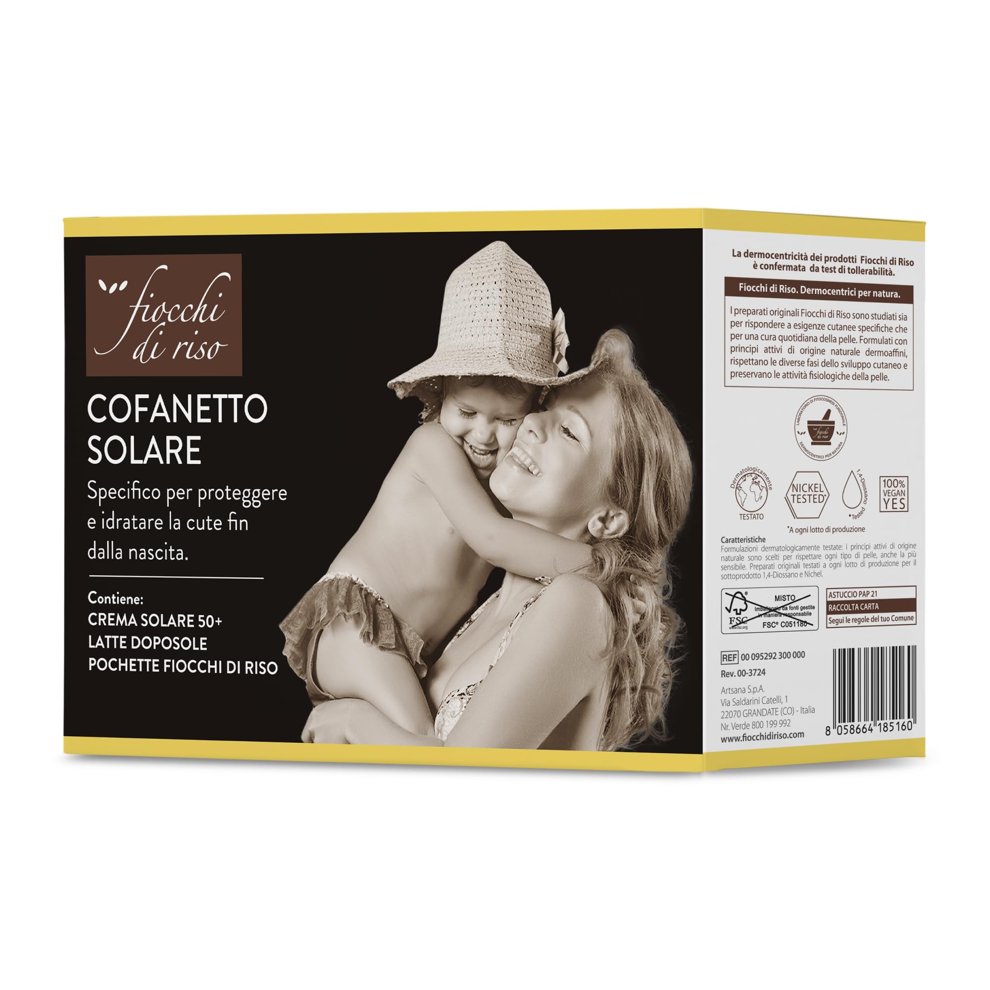 Fiocchi di Riso - COFANETTO SOLARE - Kit specifico per proteggere dal sole e idratare la cute fin dalla nascita, con pochette. - IDEE REGALO