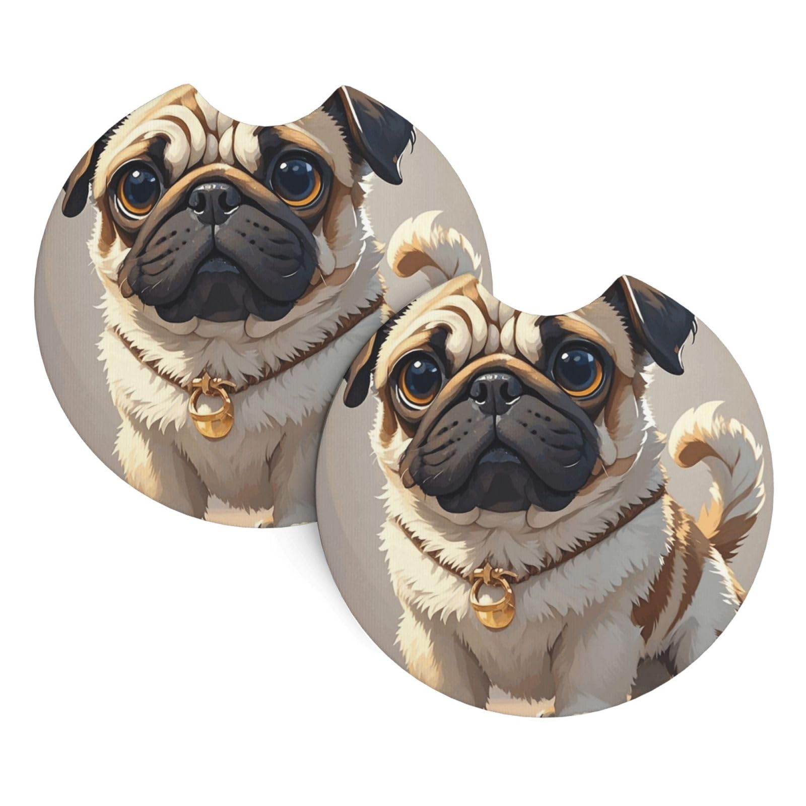2 Pack Car Coaster for Cup Holders Cartoon Pug Car Cup Coaster 2.7" Neoprene Non-Slip Automotive Cup Mat Universal Auto Car Interior Accessories for Women Men Cup Pad