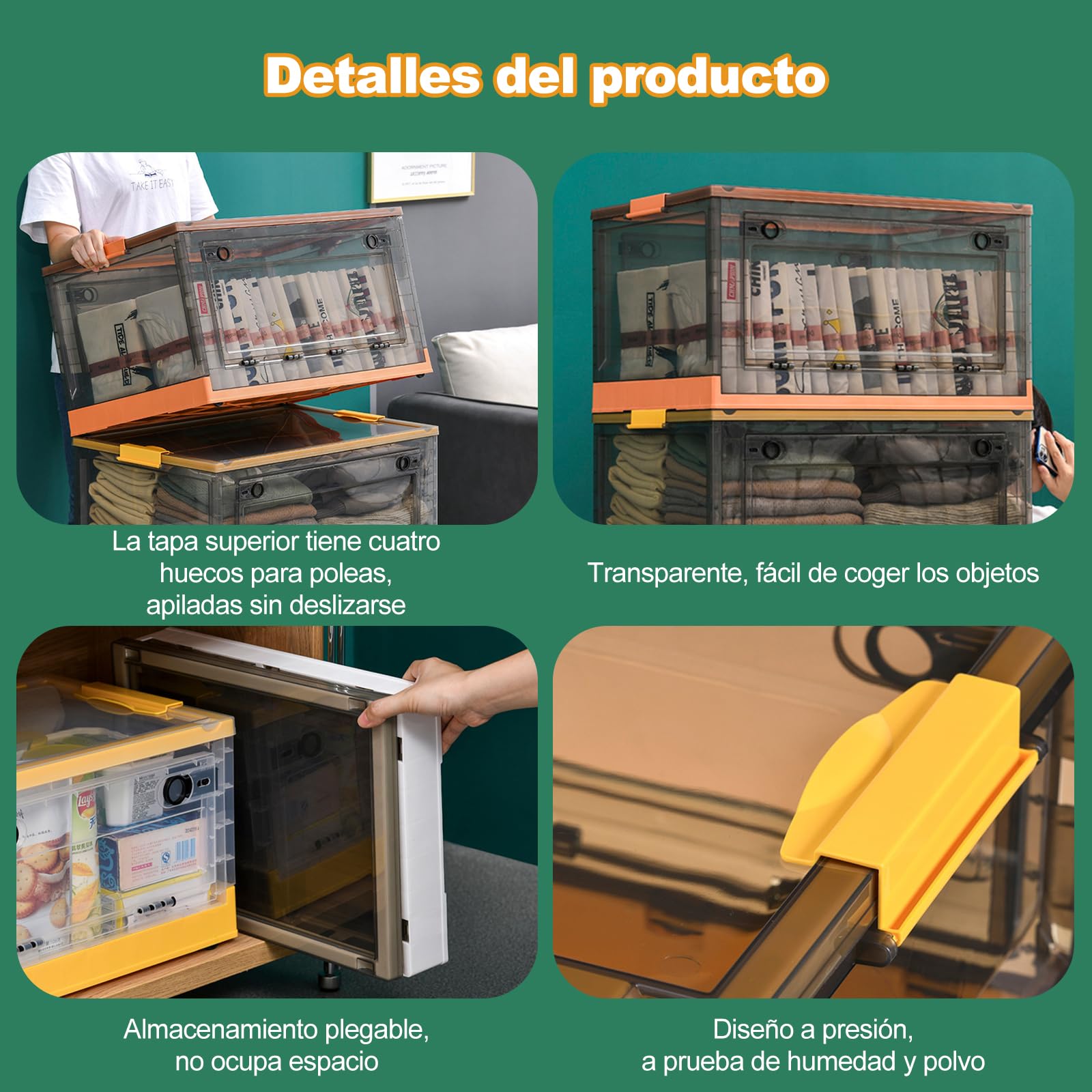 Ergocar Caja de Almacenamiento de Plástico Plegable, Transparente Cajas de Almacenamiento con Tapas, Cajas de Almacenamiento Apilables con Ruedas, para Dormitorios, Salas de Estar, Coche