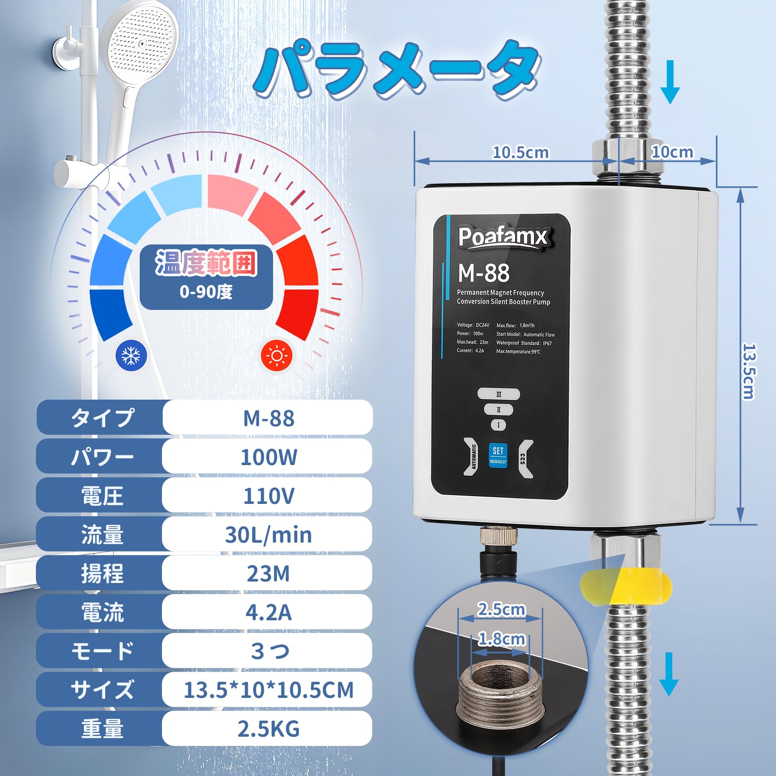 Amazon | Poafamx 全自動ブースターポンプ 最大流量30L/min 最大揚高