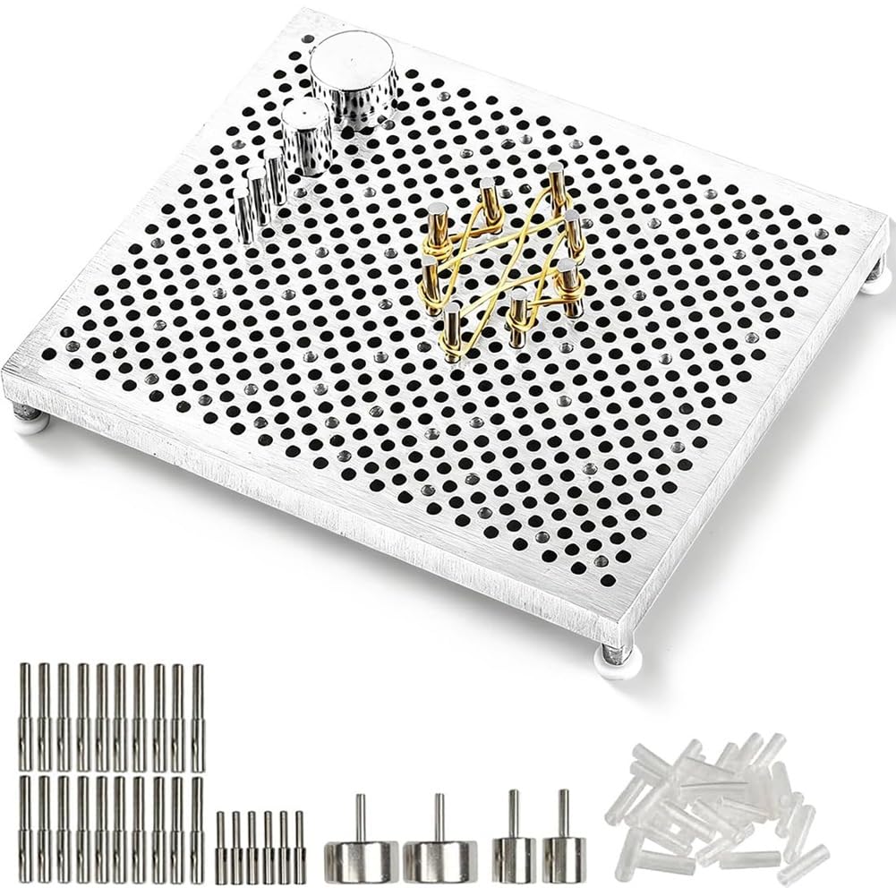 Hndhbfgrt Aluminum Plate Jewelry Wire Bending Jig Kit, Wrapping Tool Set with Adjustable Pegs for DIY Necklace Making Supplies