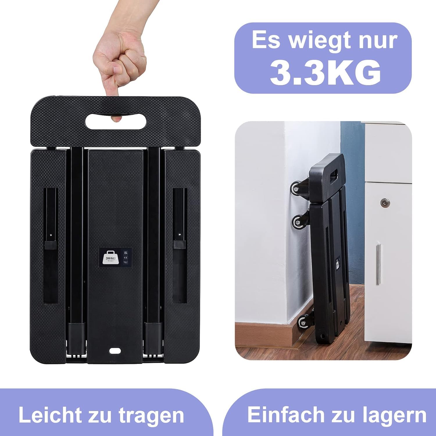 Sackkarre klappbarer mit 2 elastischen Seilen,200 kg Tragkraft