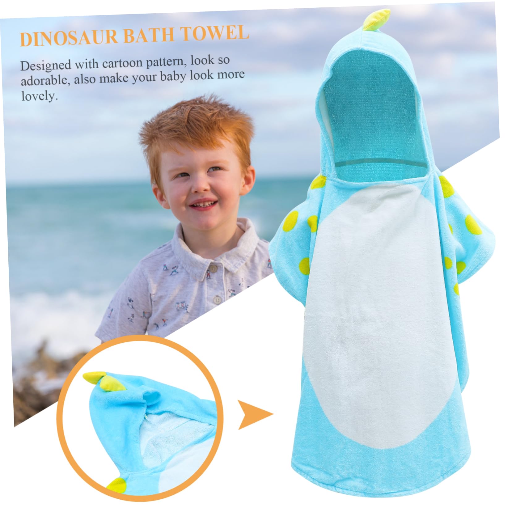 Kinder Badetuch mit Kapuze Dinosaurier Baumwolle Blau für Kinder