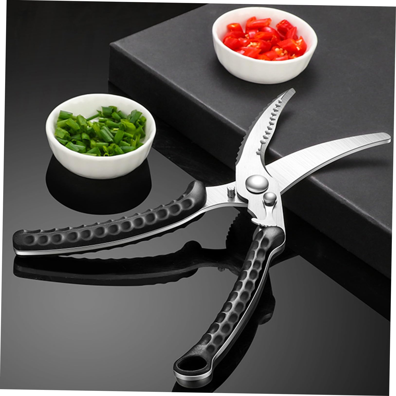 Forbici da Cucina per Ossa e Pollo, Acciaio Inox Nero | Impugnatura Ergonomica Abs, Taglio Rapido di Carne e Ossa, Adatte a Professionisti Culinari